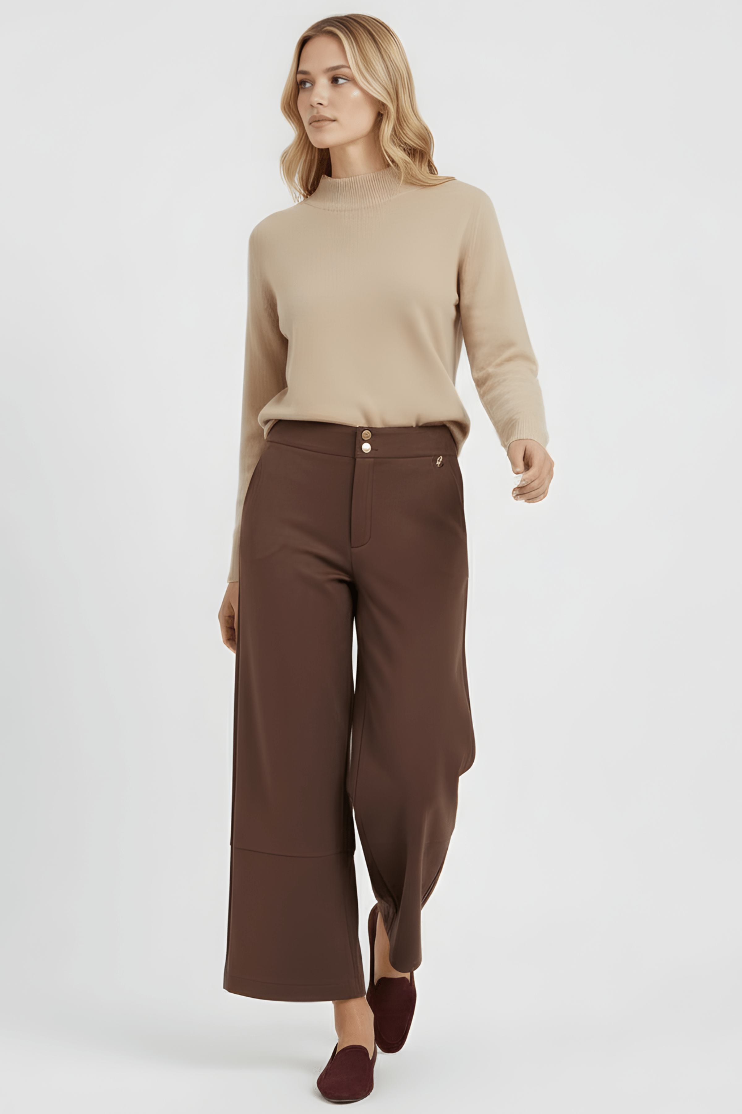 Pantalon antelina marron corte con botones dorados Lolitas&L - lolitasyl.com