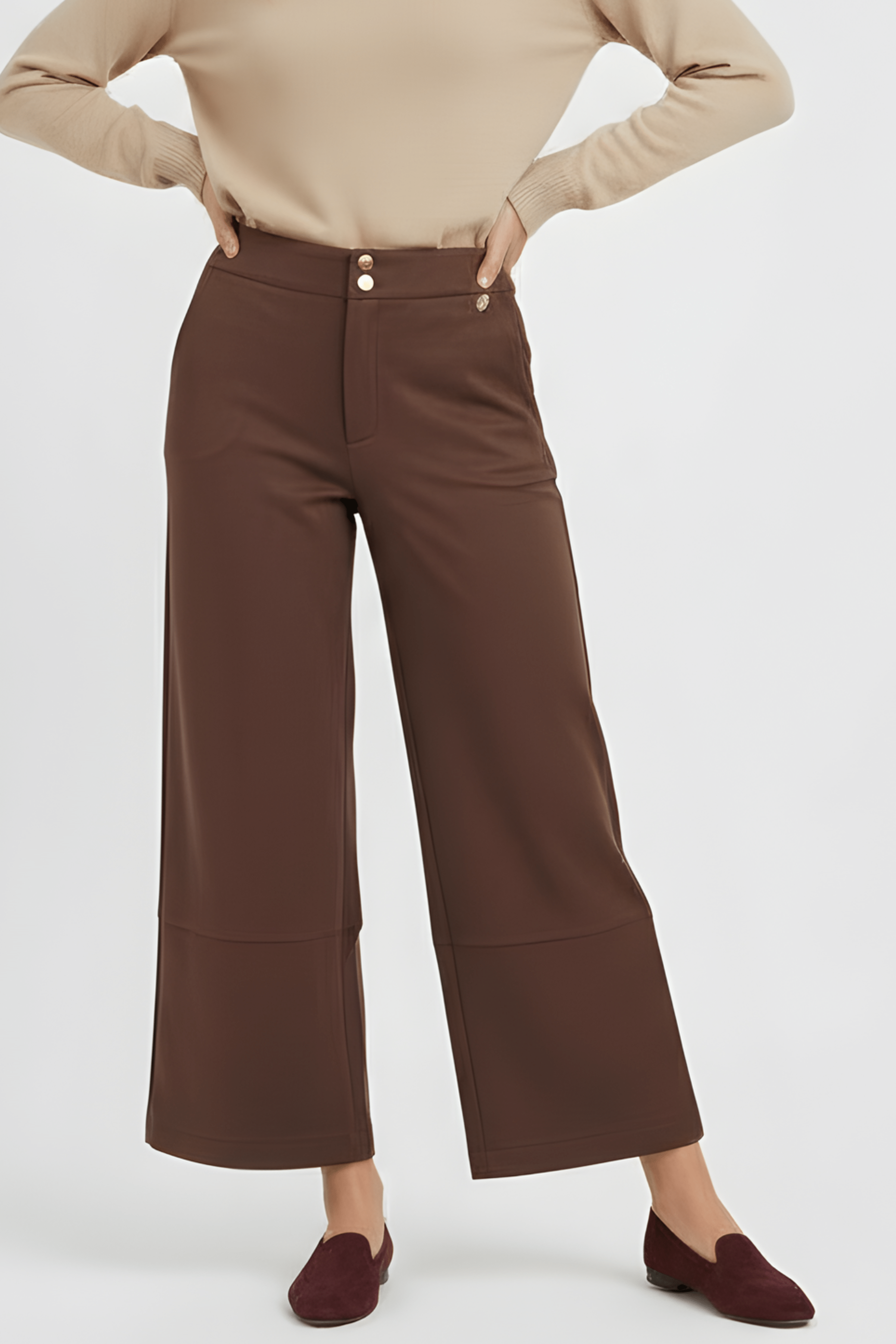 Pantalon antelina marron corte con botones dorados Lolitas&L - lolitasyl.com