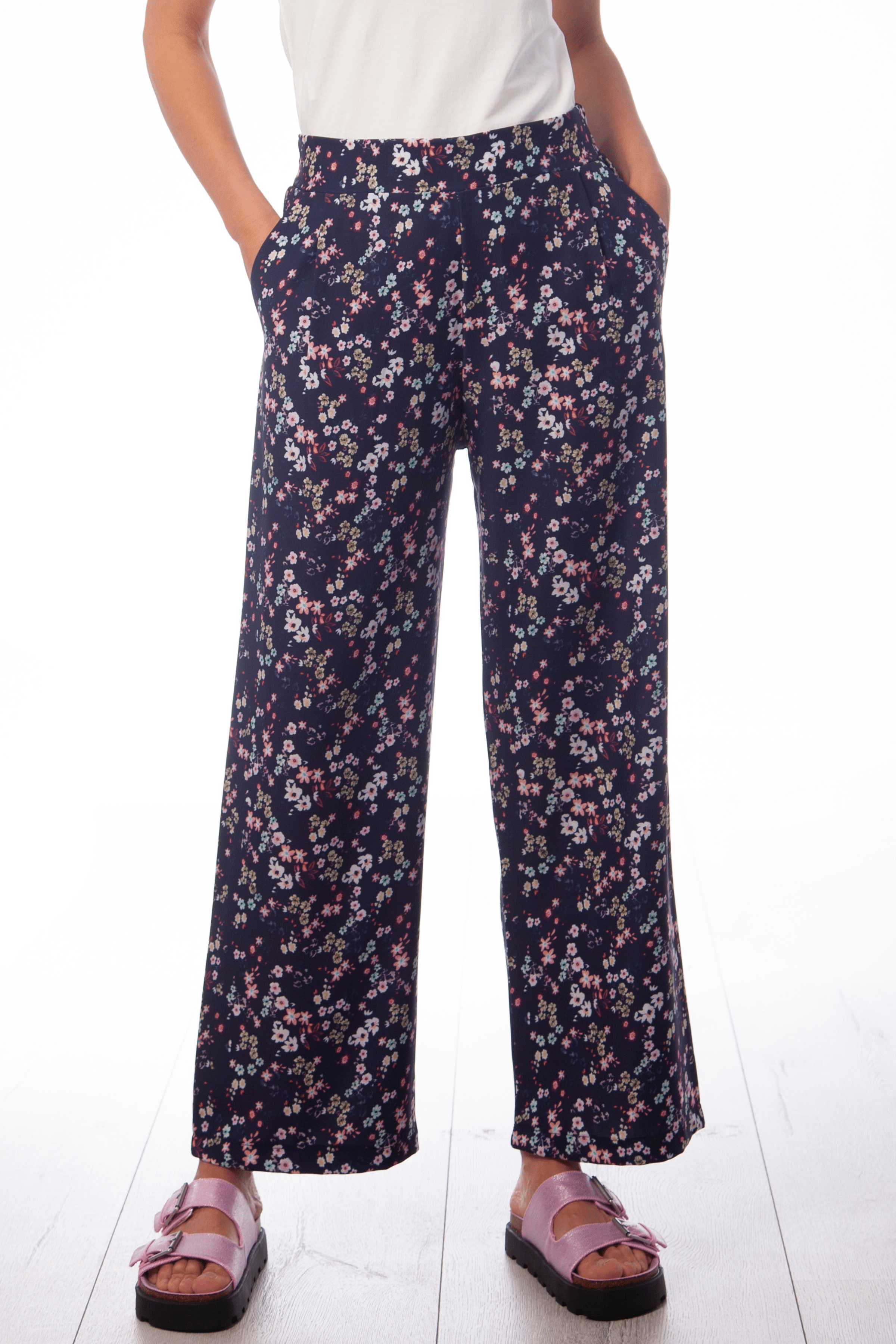 Pantalon azul estampado floral con goma Lolitas&L - lolitasyl.com