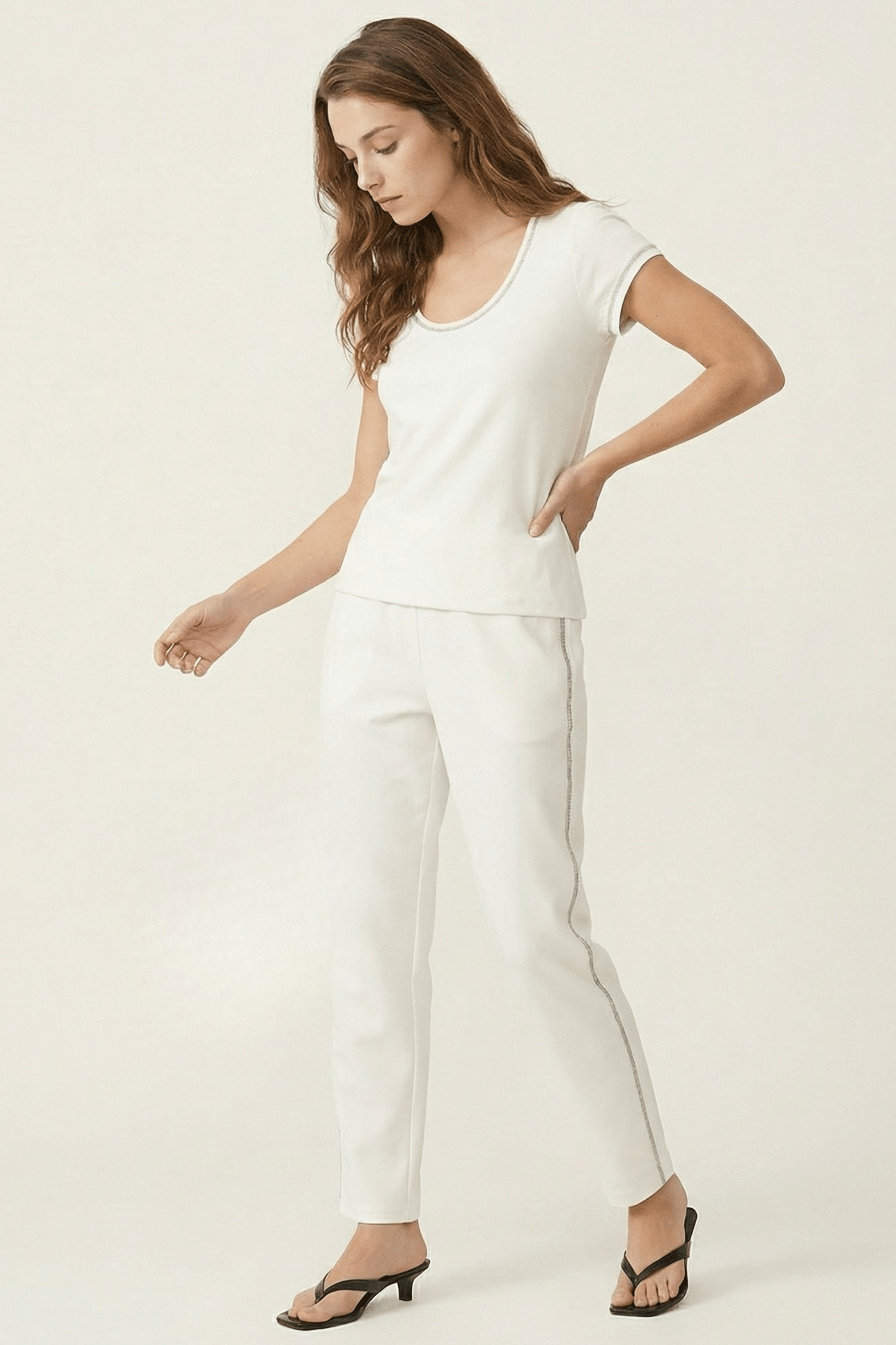 Pantalon blanco algodon con goma y tira de lourex LolitasyL - lolitasyl.com