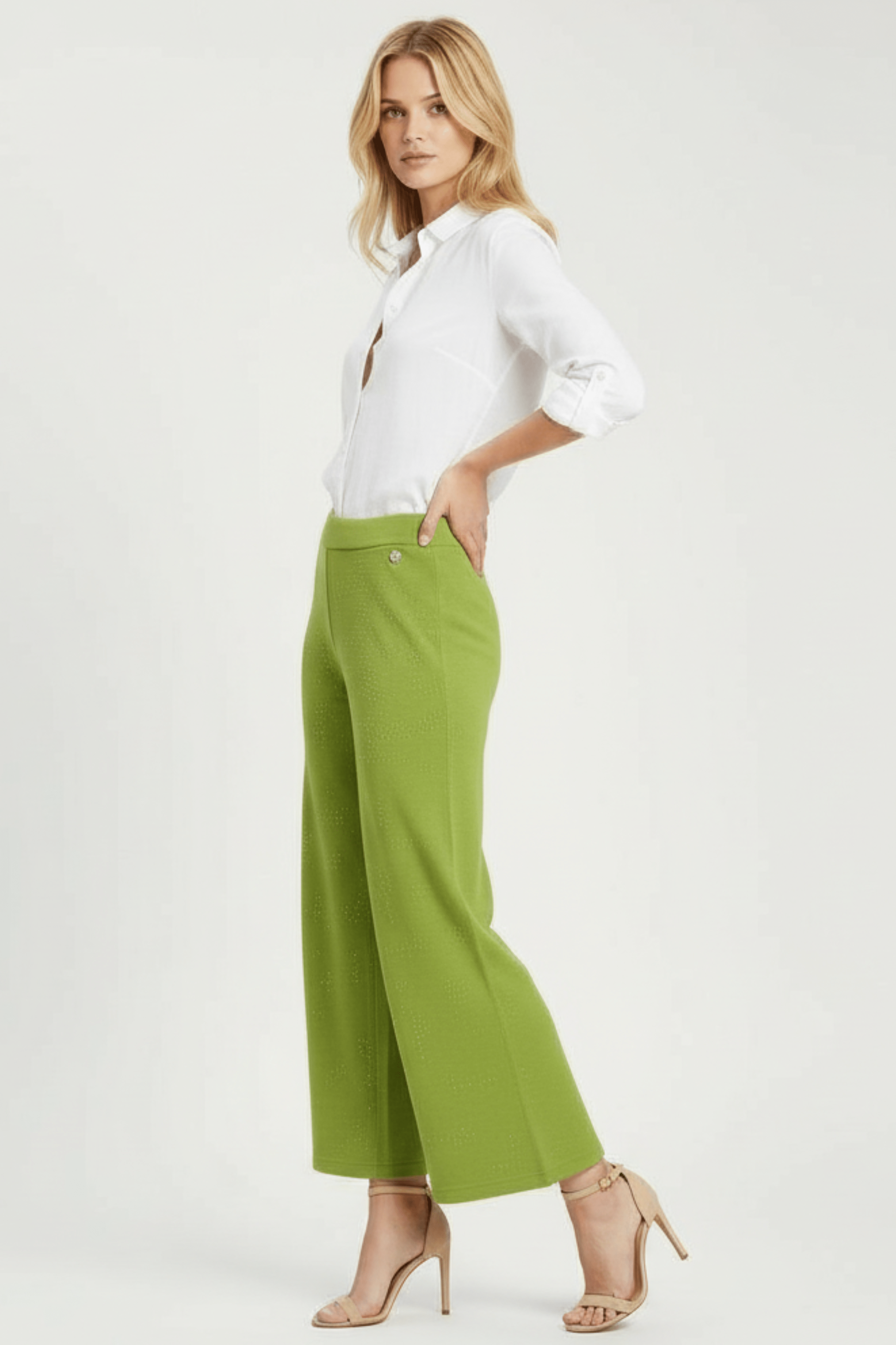 Pantalon de punto verde ancho con strass Lolitas&L - lolitasyl.com