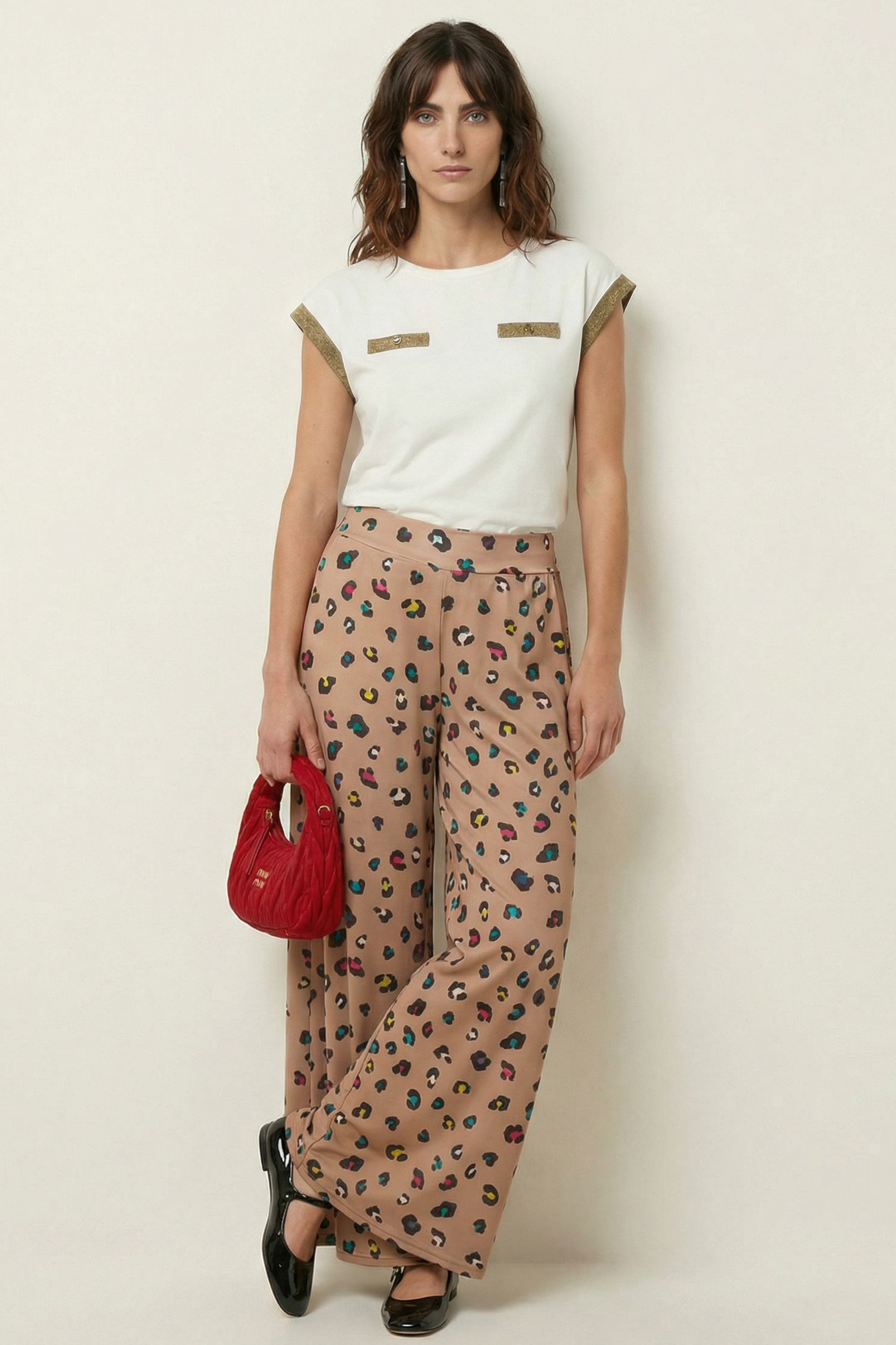 Pantalon estampado animal print beige de pierna ancha Lolitas&L