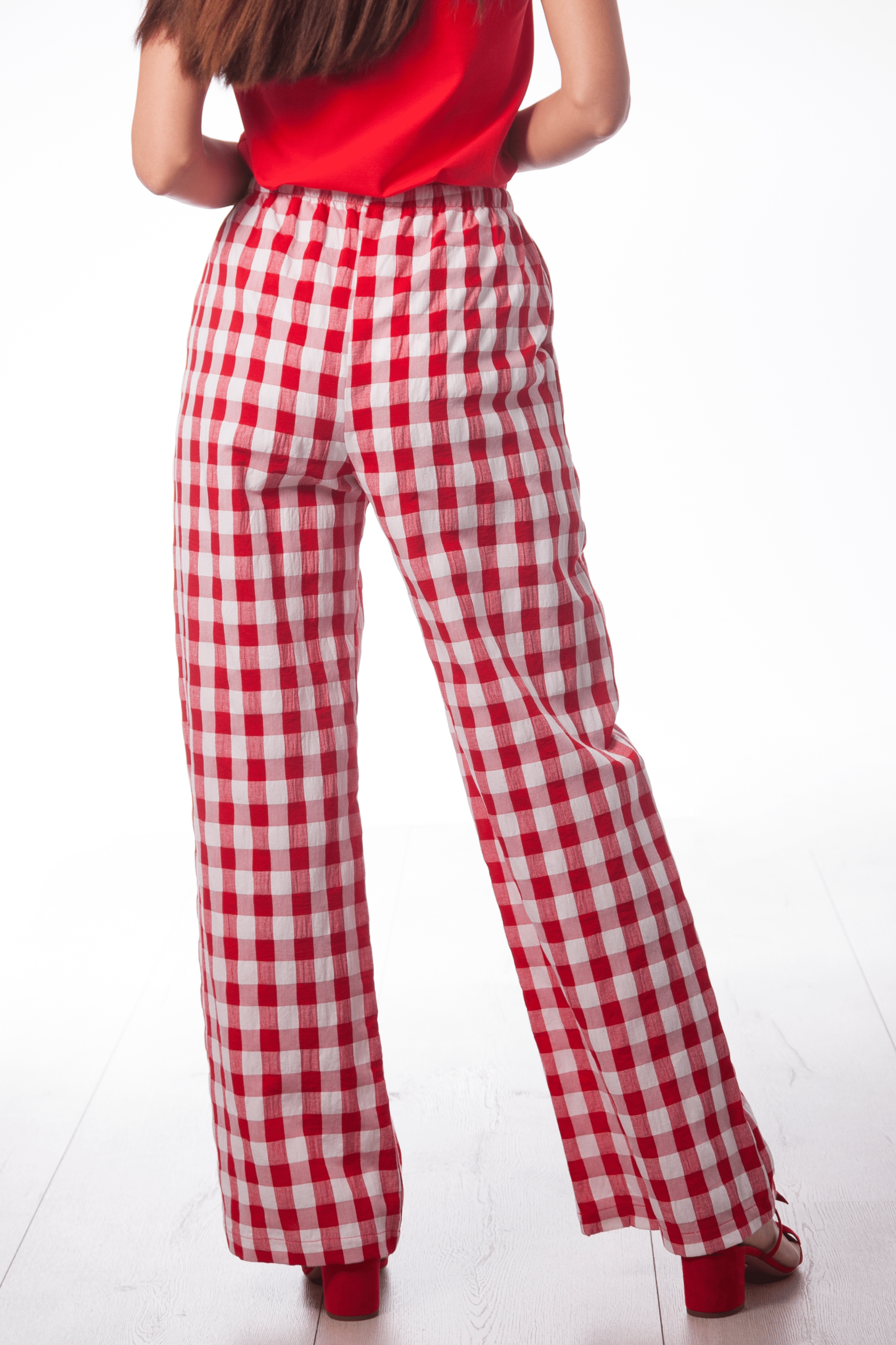 Pantalon estampado cuadros rojo con cinta Lolitas&L - lolitasyl.com