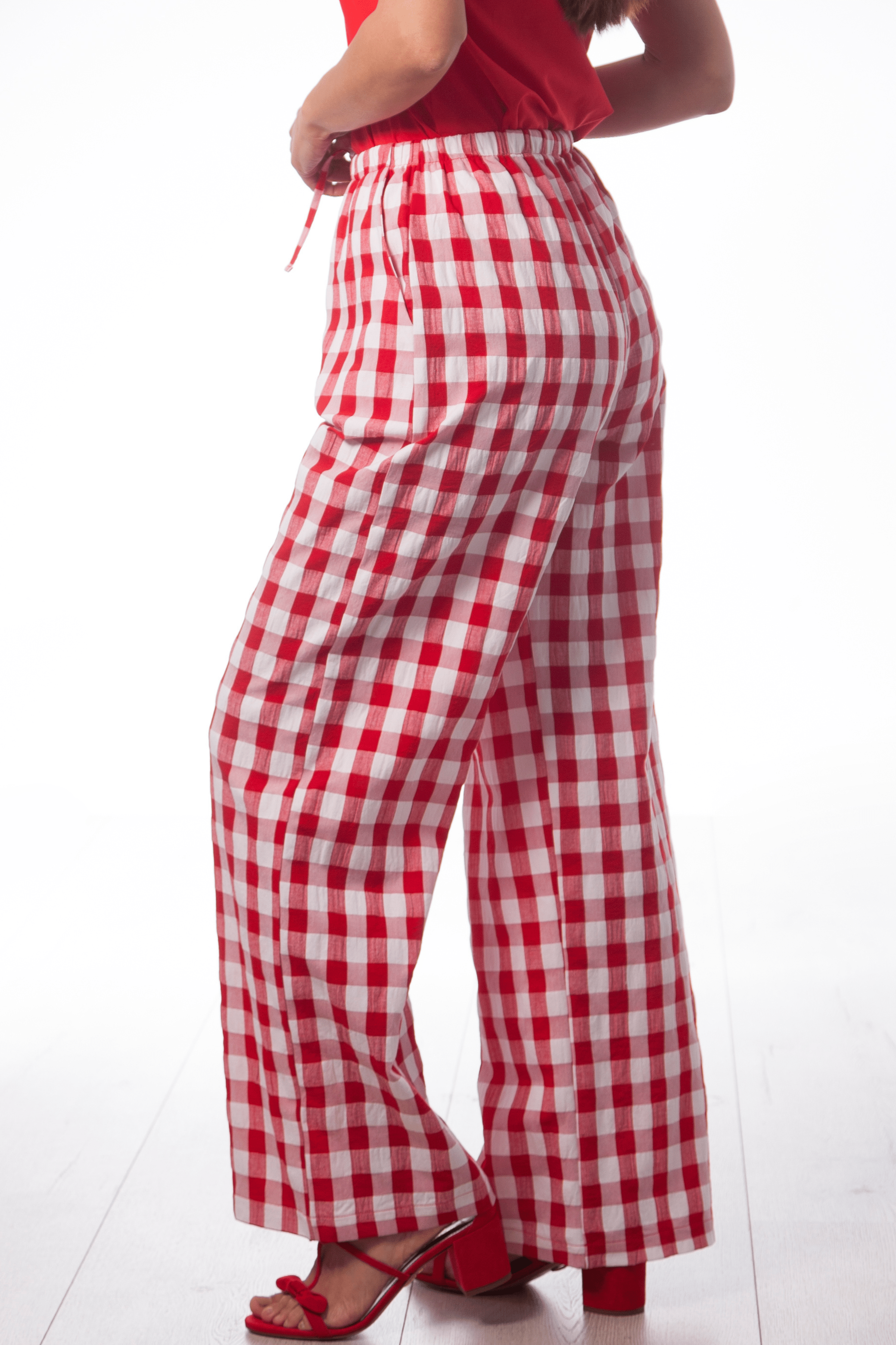 Pantalon estampado cuadros rojo con cinta Lolitas&L - lolitasyl.com