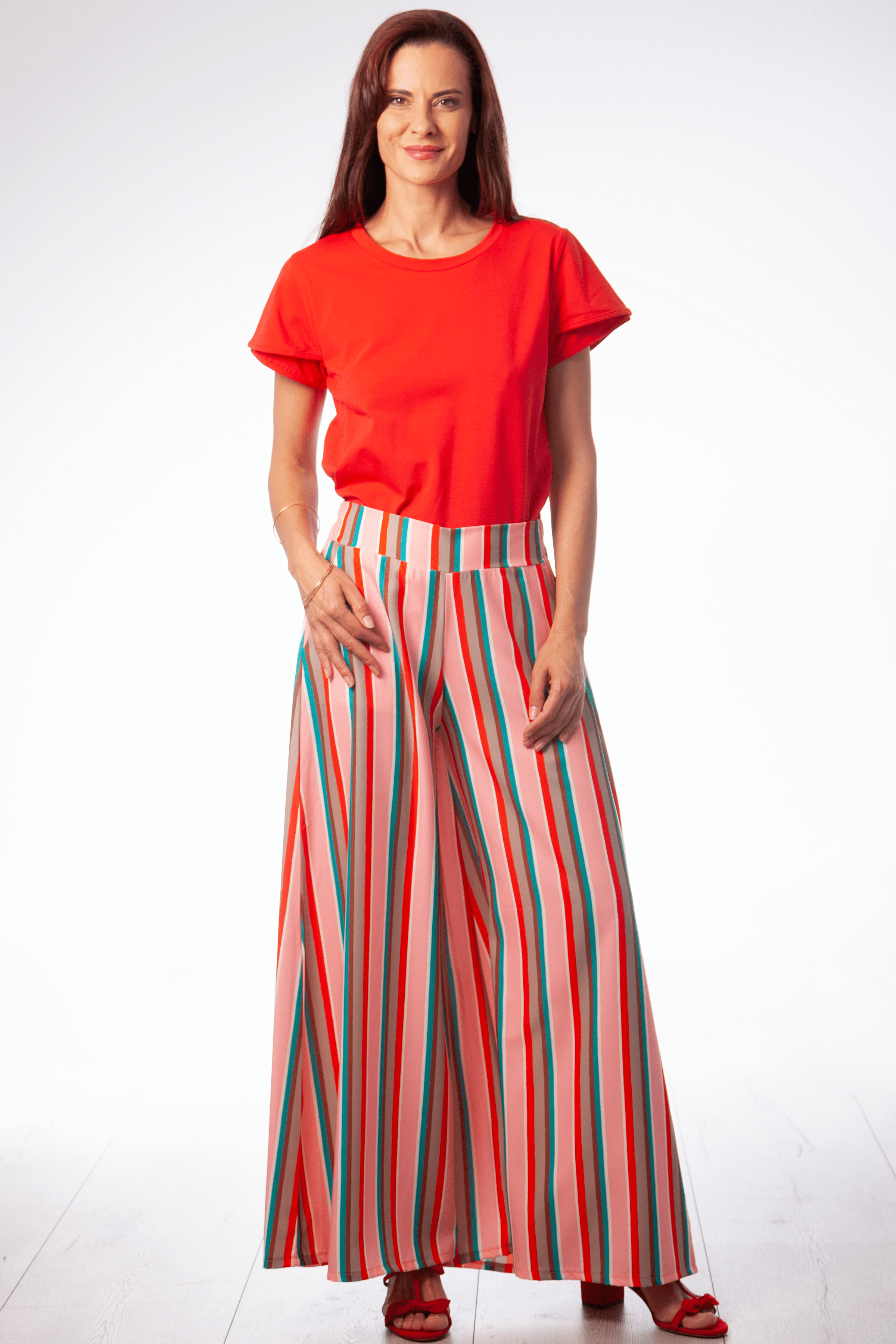 Pantalon estampado rayas tono rosa de pierna ancha Lolitas&L - lolitasyl.com