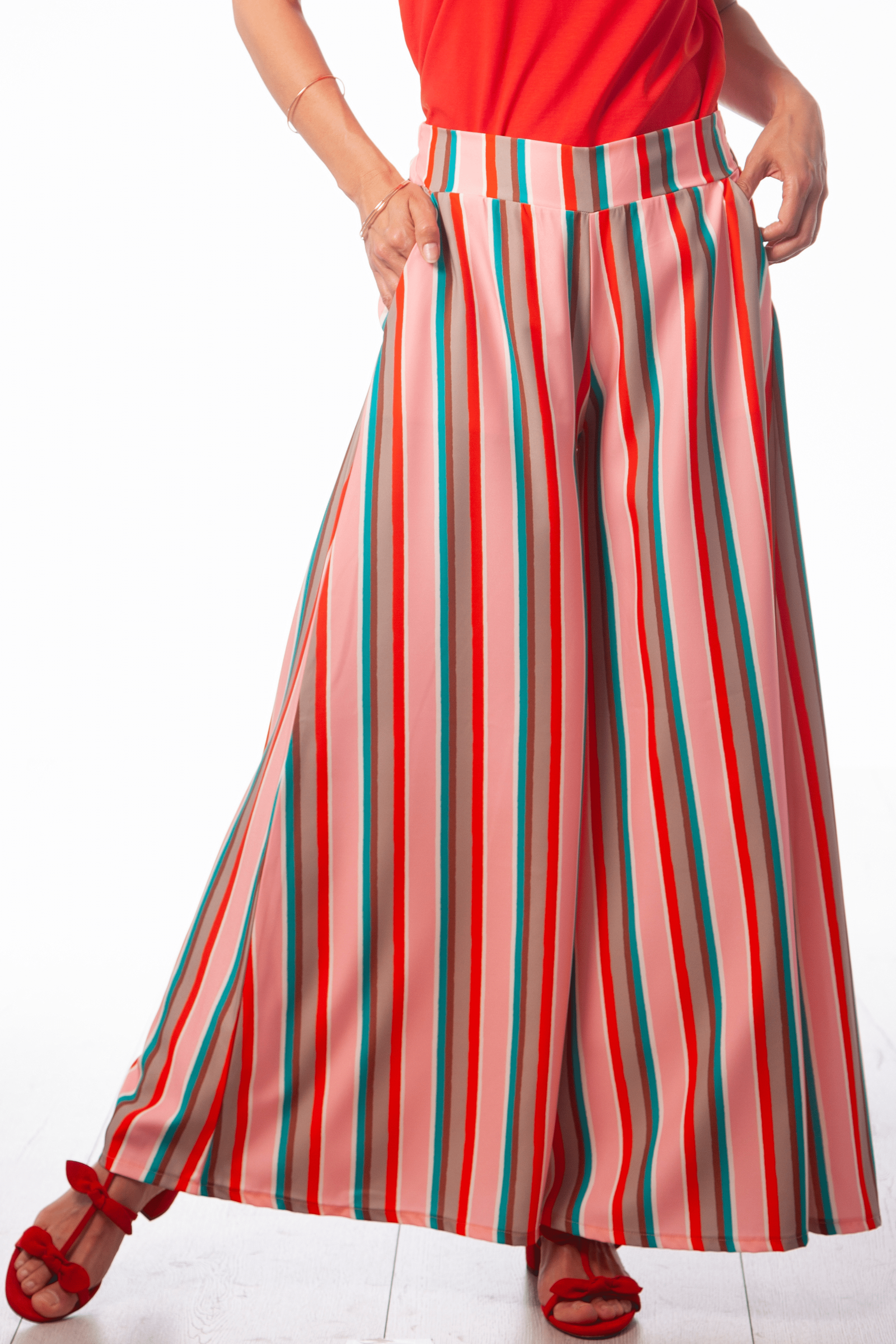 Pantalon estampado rayas tono rosa de pierna ancha Lolitas&L - lolitasyl.com