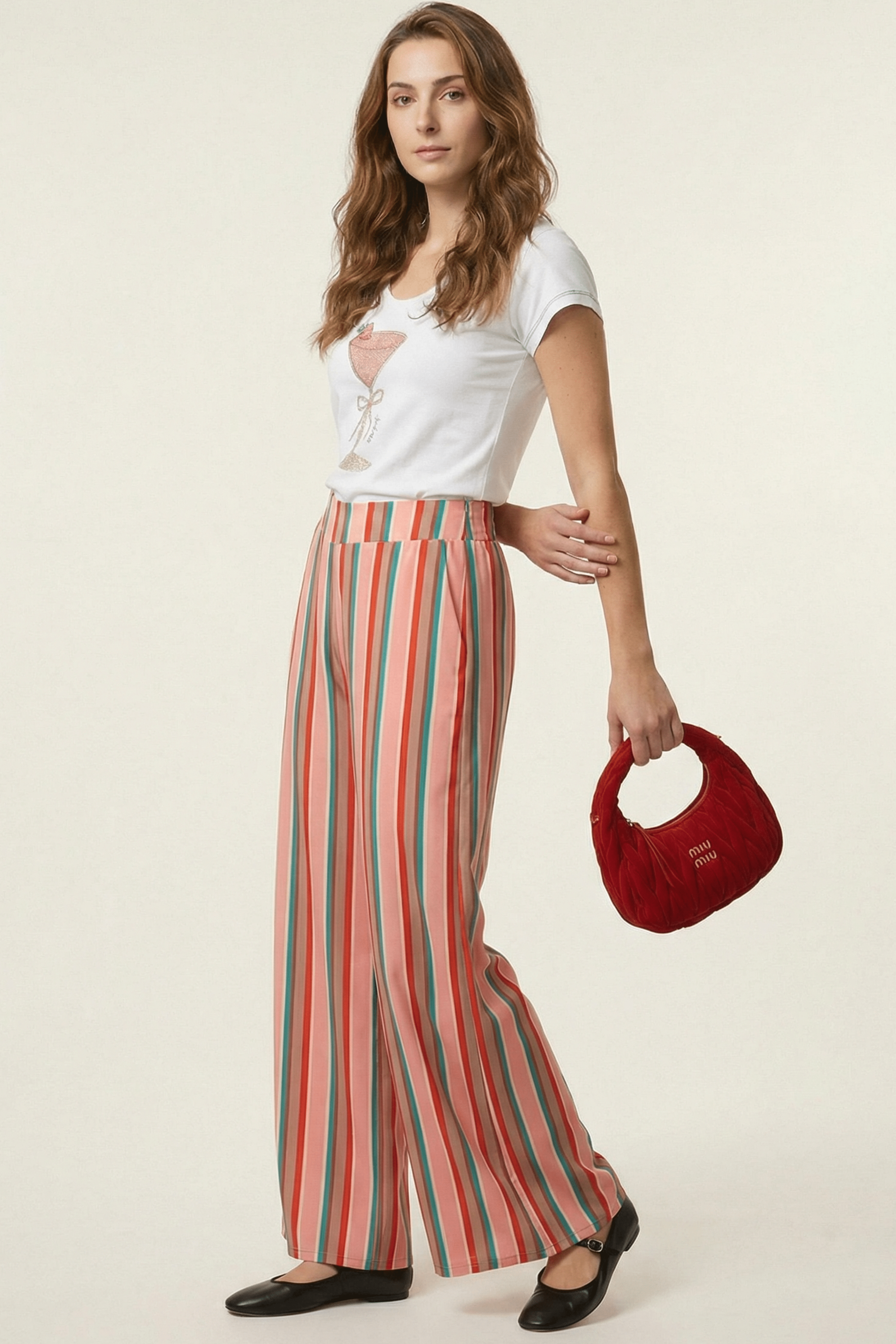 Pantalon estampado rayas tono rosa de pierna ancha Lolitas&L - lolitasyl.com