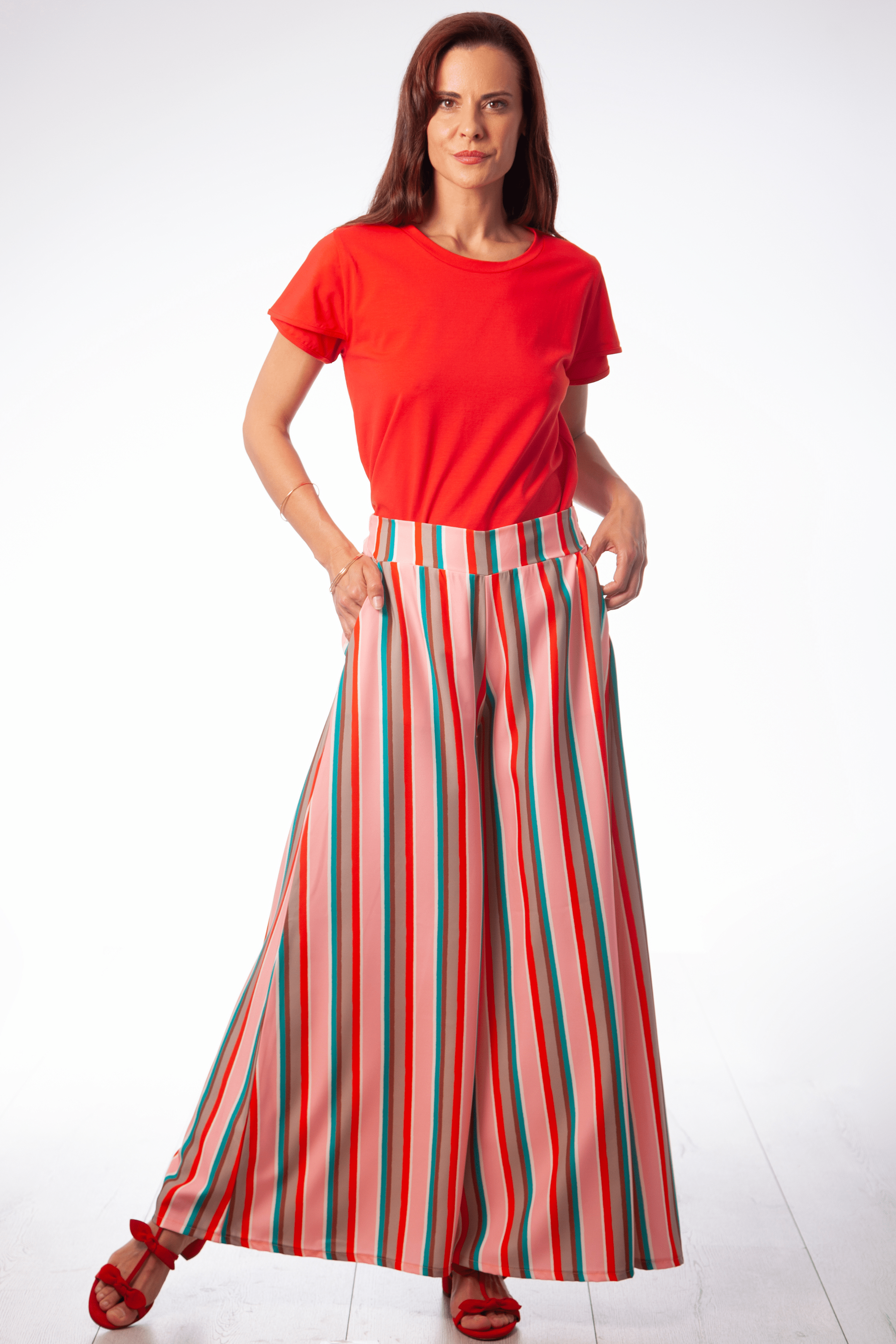 Pantalon estampado rayas tono rosa de pierna ancha Lolitas&L - lolitasyl.com