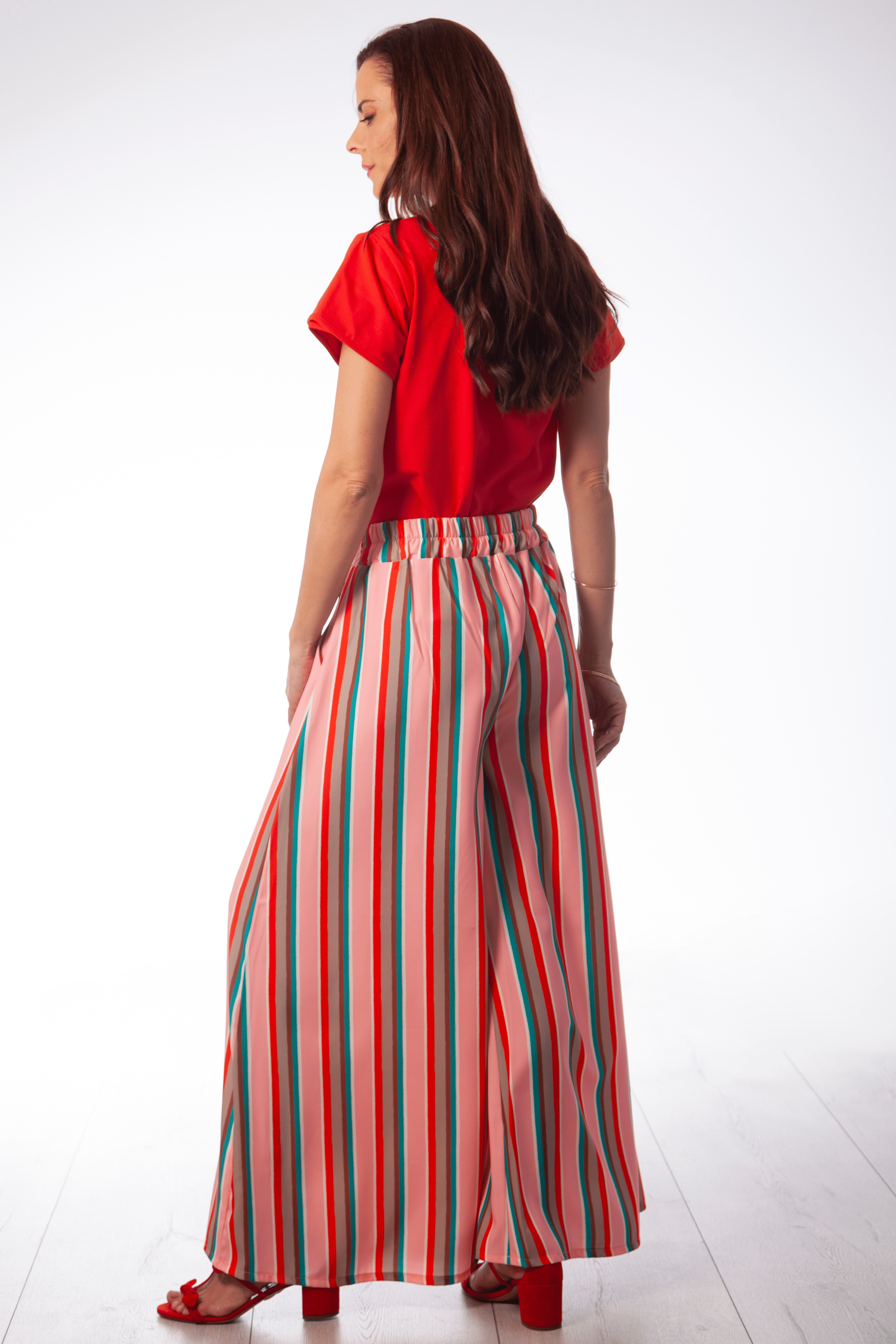 Pantalon estampado rayas tono rosa de pierna ancha Lolitas&L - lolitasyl.com