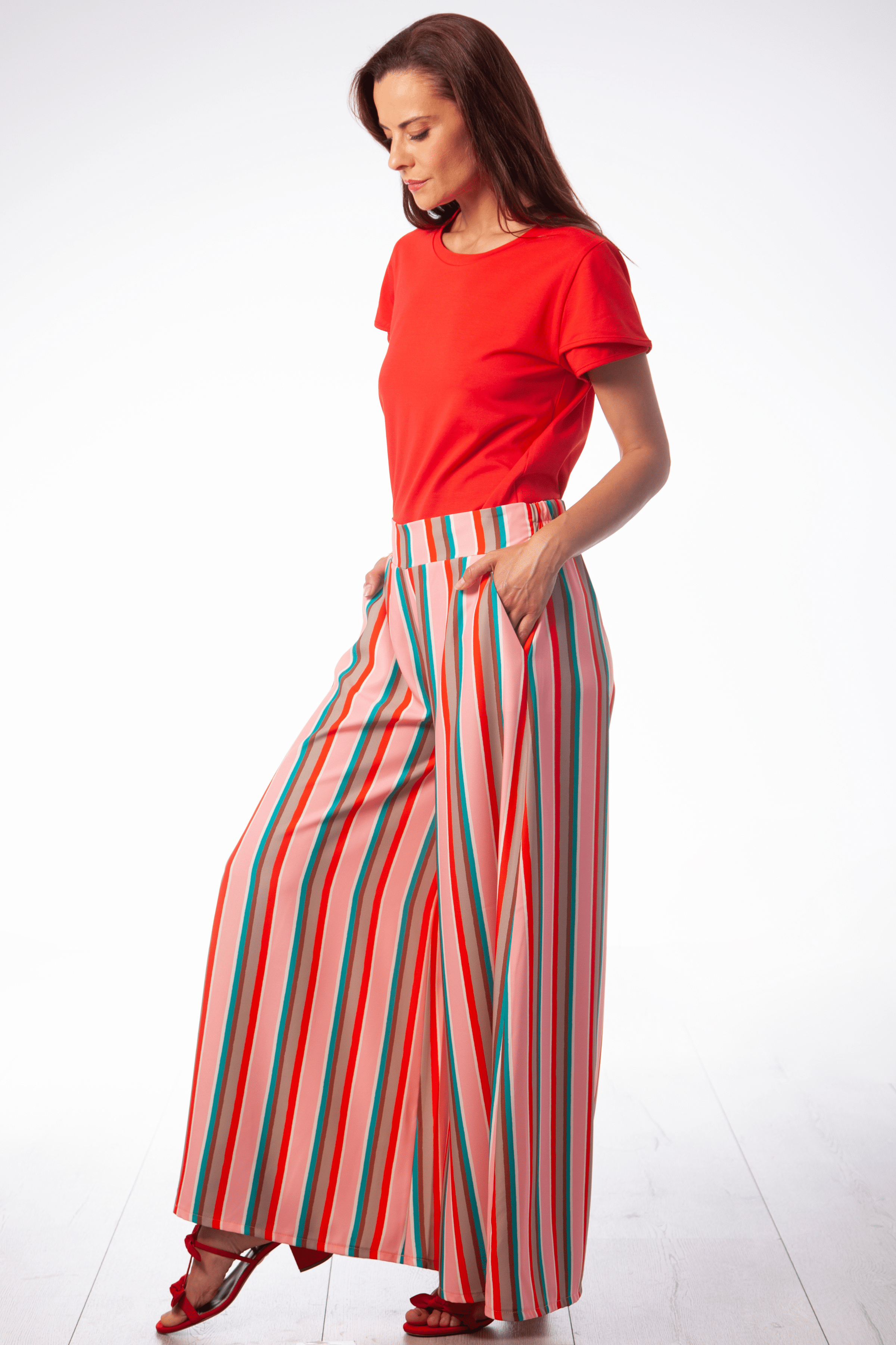 Pantalon estampado rayas tono rosa de pierna ancha Lolitas&L - lolitasyl.com