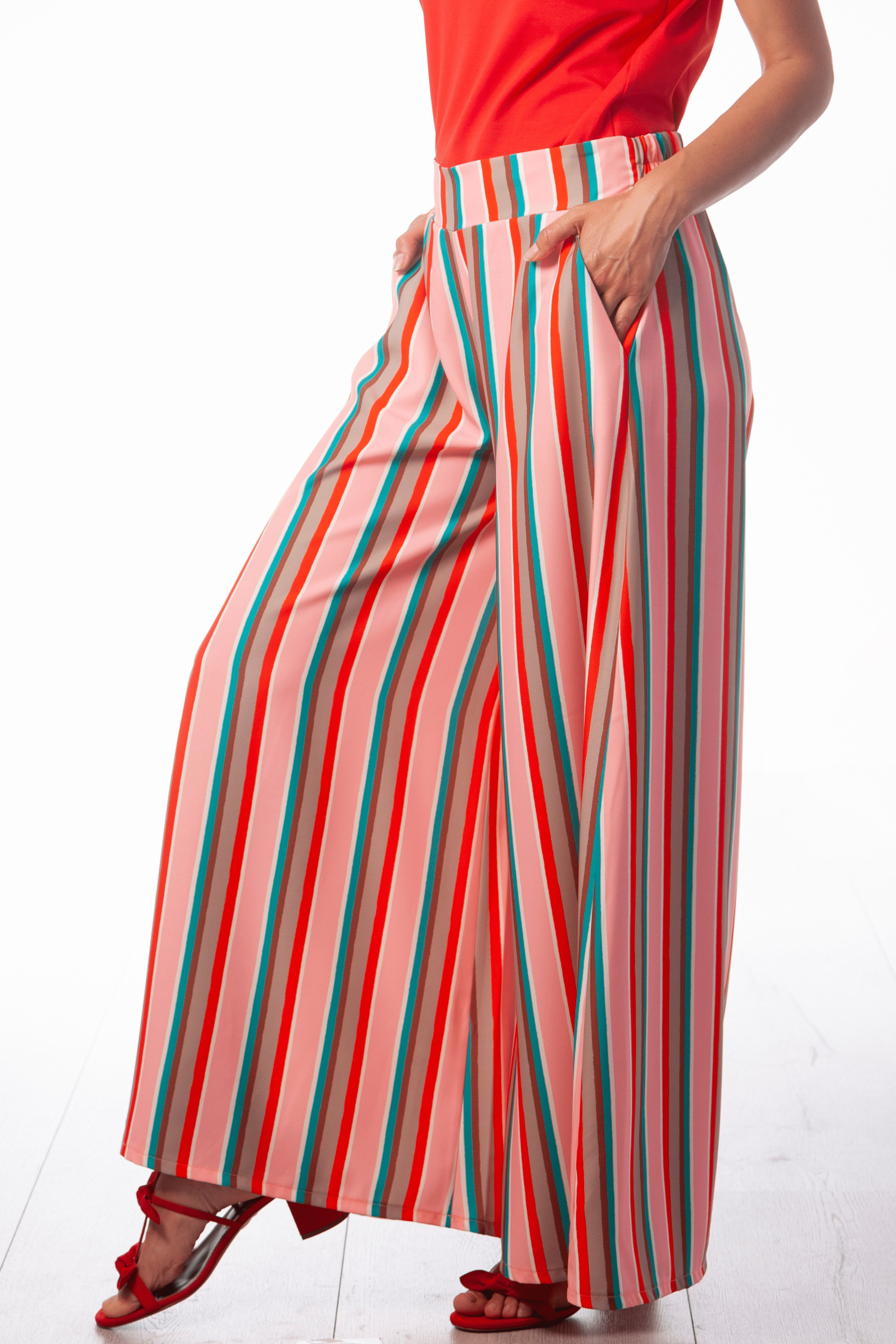 Pantalon estampado rayas tono rosa de pierna ancha Lolitas&L - lolitasyl.com