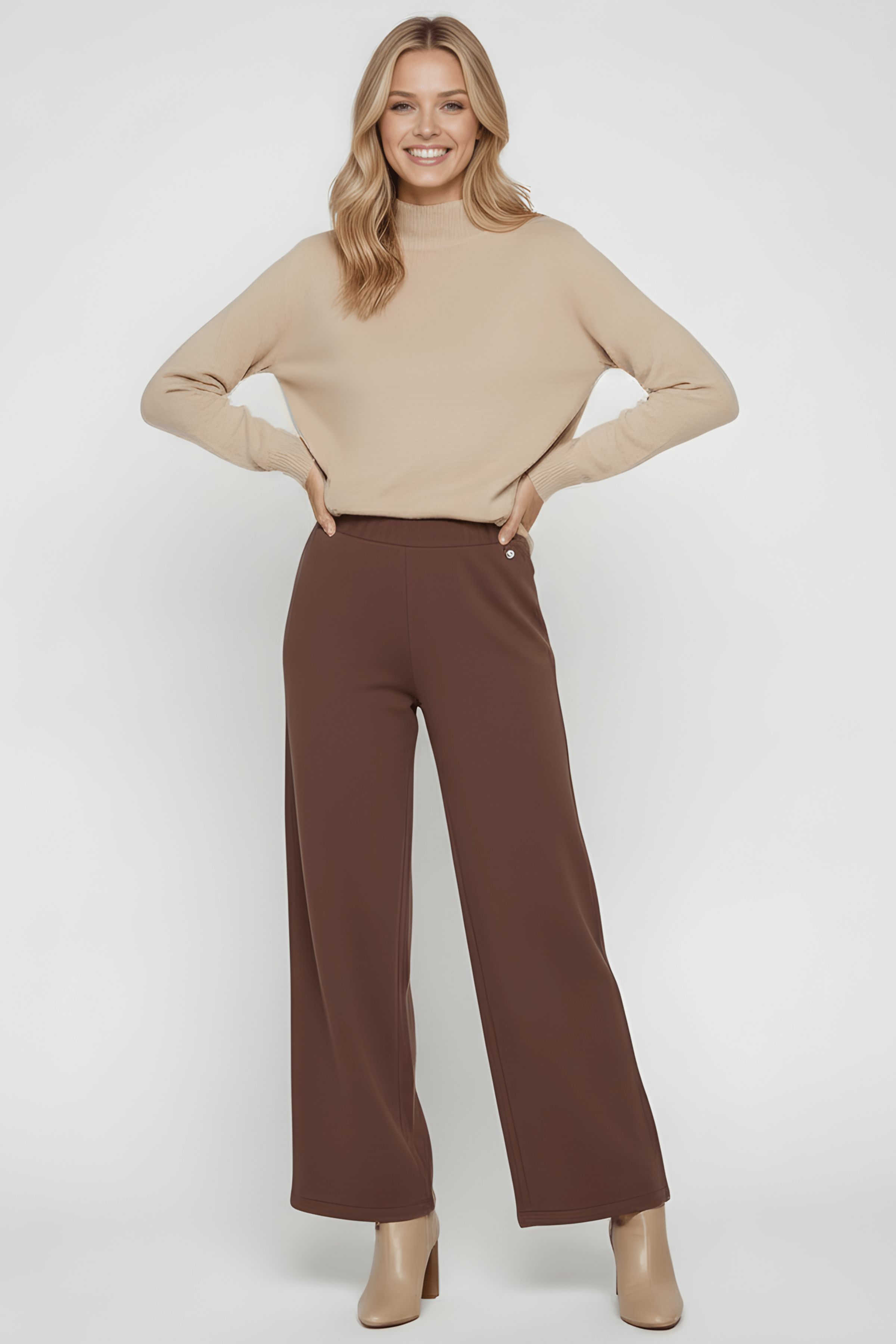 Pantalon marron ancho goma en la cintura Lolitas&L - lolitasyl.com