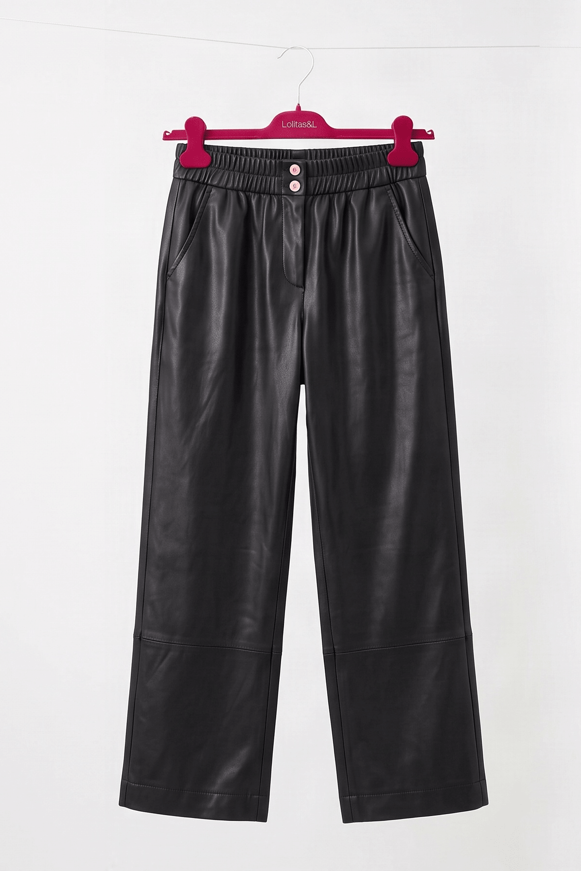 Pantalón Negro de Polipiel Ancho con Corte Preloved - lolitasyl.com