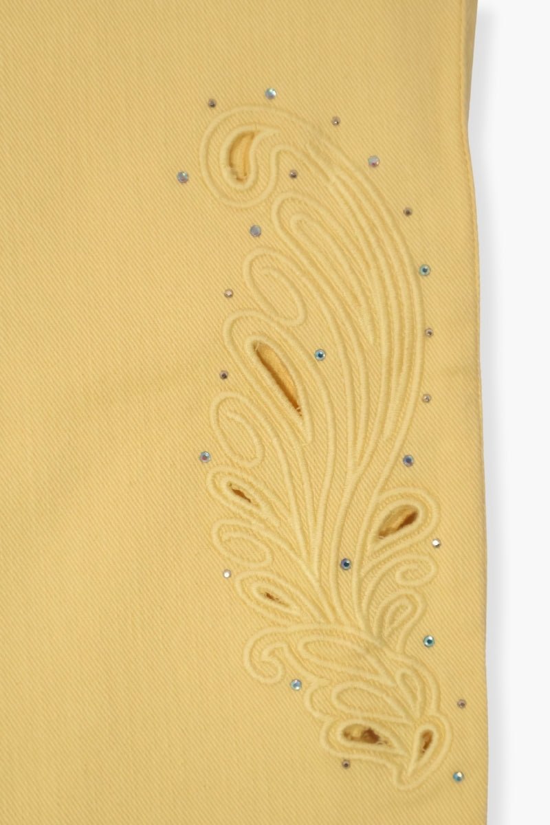 Pantalón Preloved amarillo pitillo bordado calado Lolitas&L - lolitasyl.com