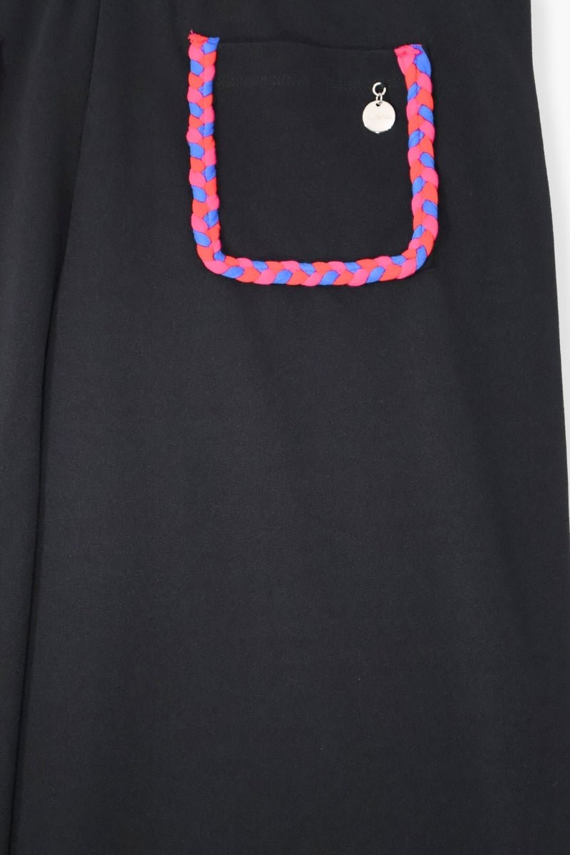 Pantalon Preloved negro ancho con bolsillos trenzados fucsia LolitasyL - lolitasyl.com
