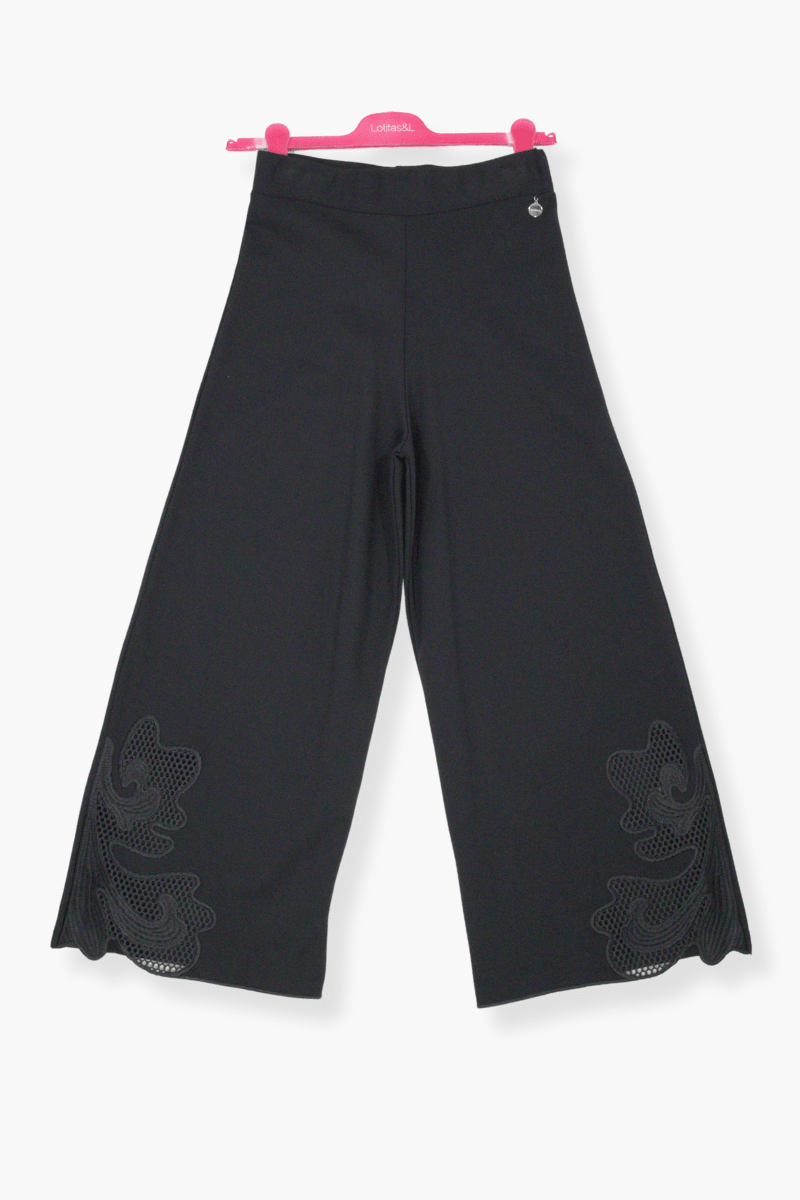 Pantalon Preloved negro bordado lateral rejilla Lolitas&L - lolitasyl.com