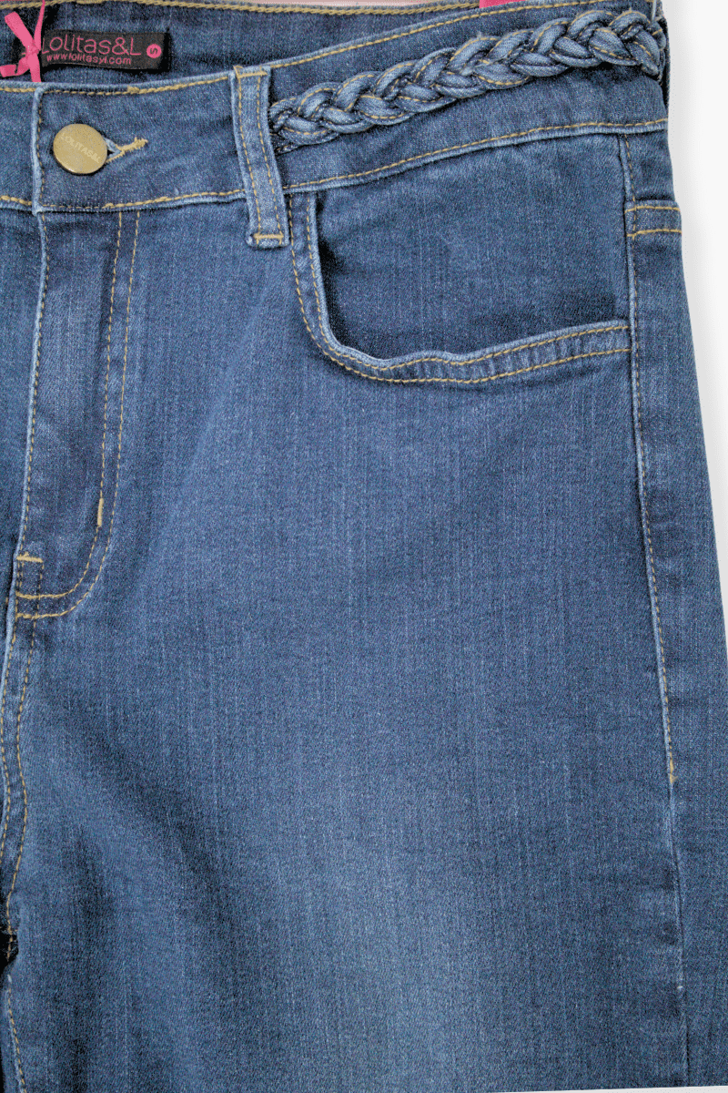 Pantalon Preloved vaquero azul cinco bolsillos con trenza Lolitas&L - lolitasyl.com