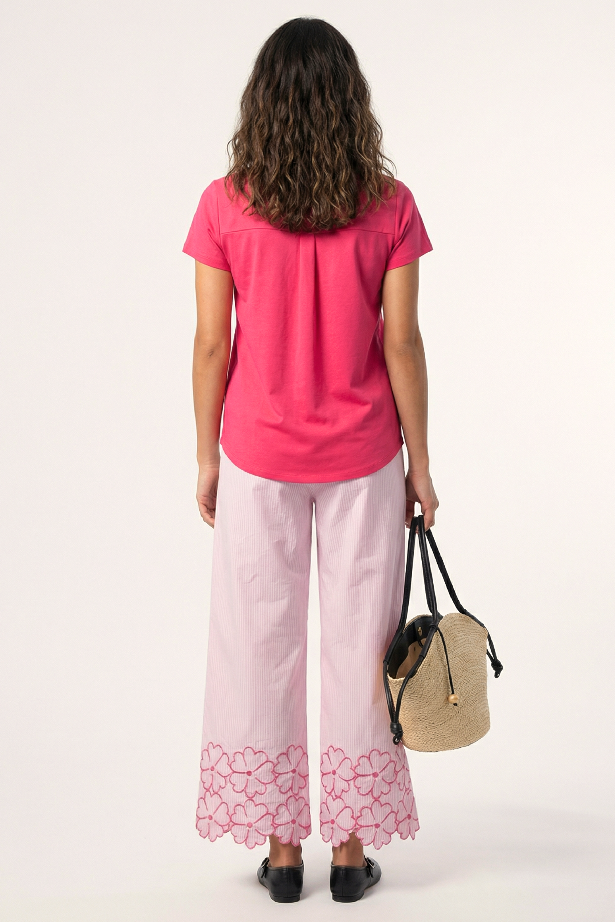 Pantalon rayas rosa detalle bordado flores con goma Lolitas&L