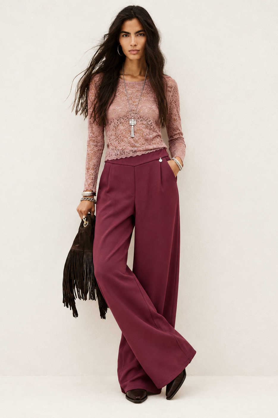 Pantalón Recto Color Vino en Scuba Modal – Lolitas&L