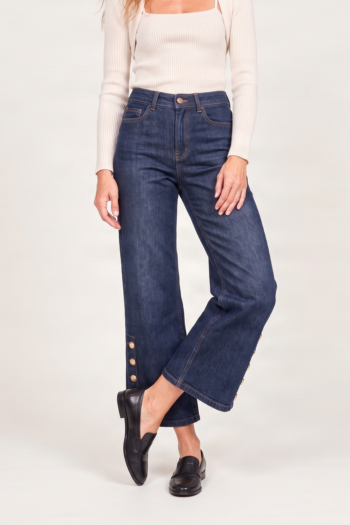 Pantalon vaquero botones pierna azul lavado Lolitas&L