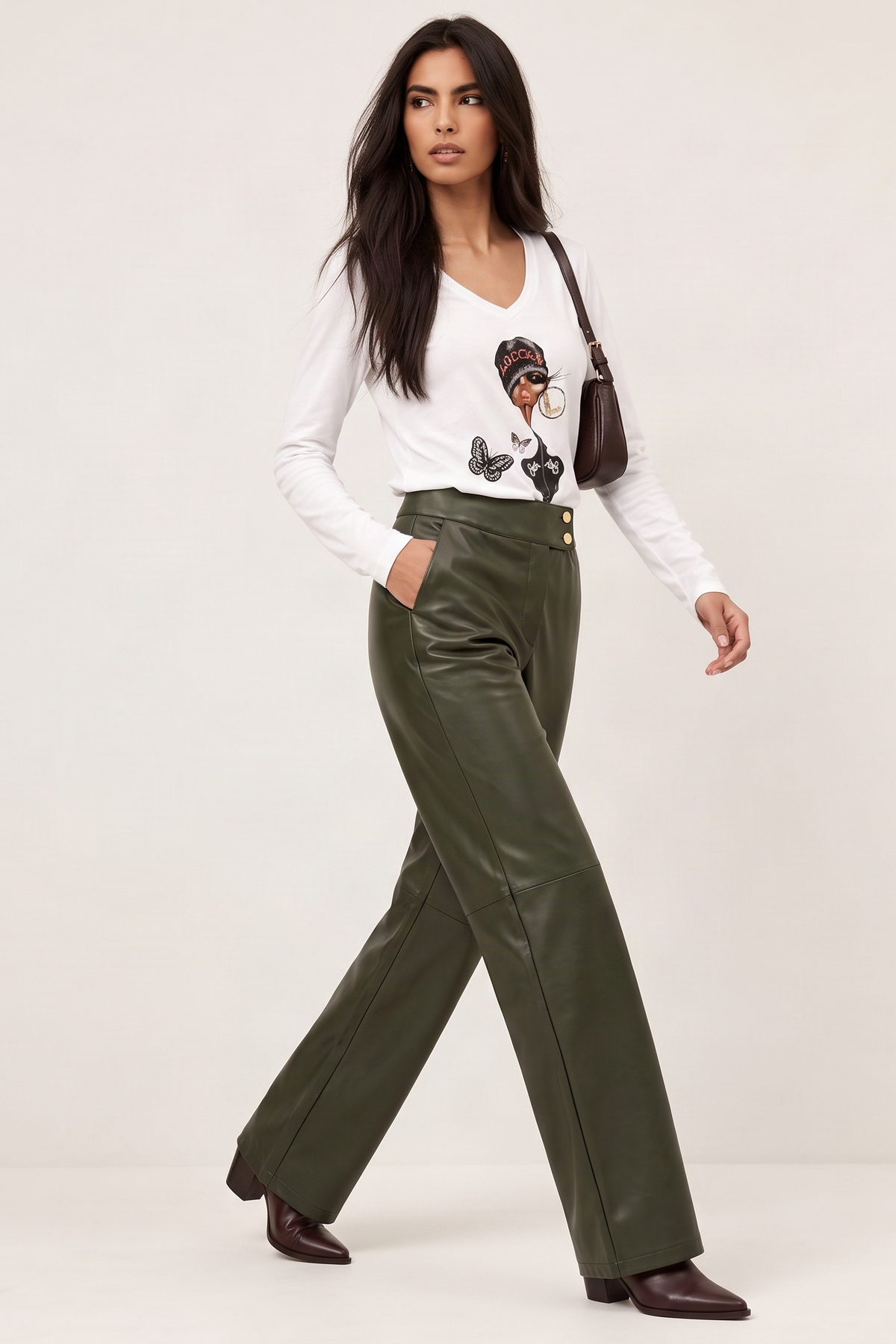 Pantalón Wide Leg Recto en Polipiel Verde Militar – Lolitas&L
