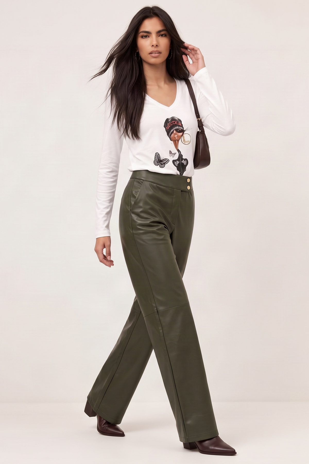 Pantalón Wide Leg Recto en Polipiel Verde Militar – Lolitas&L