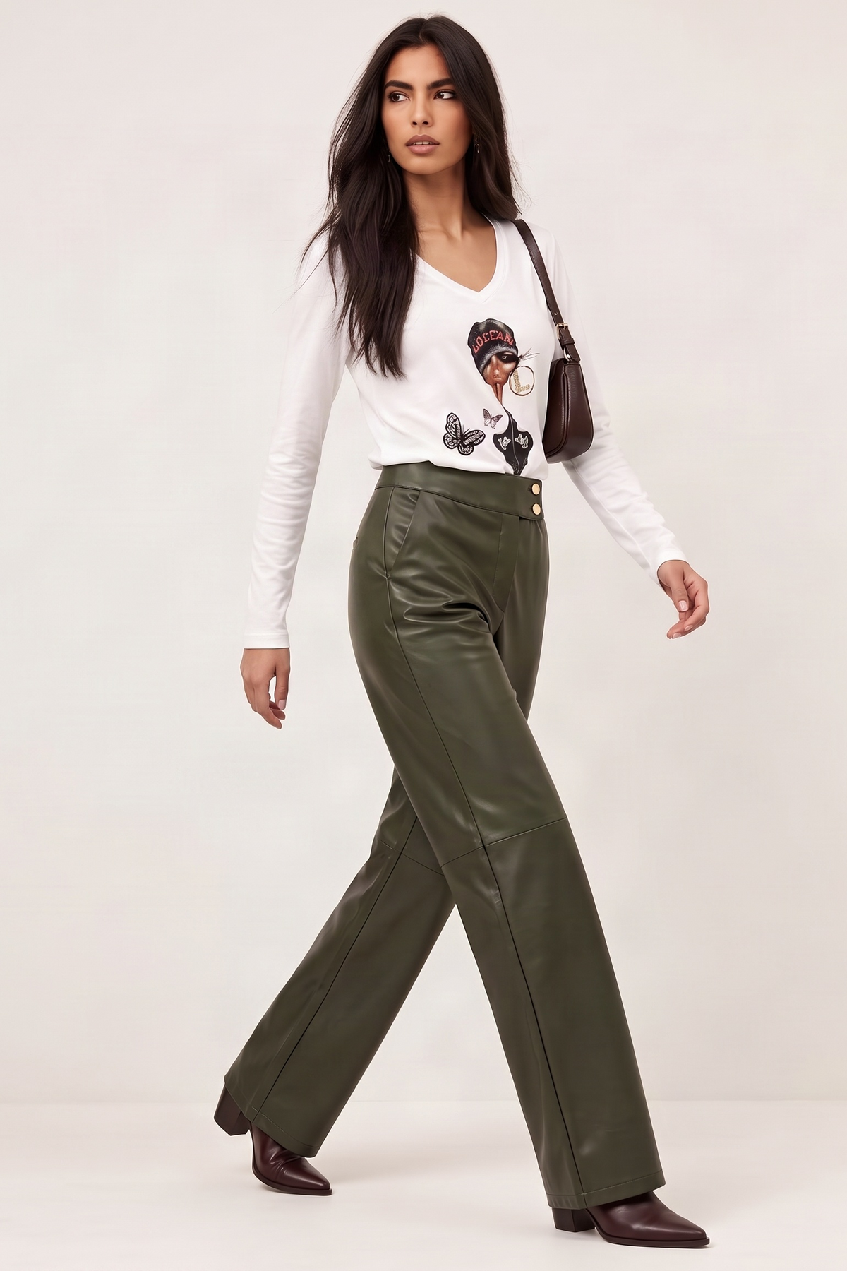 Pantalón Wide Leg Recto en Polipiel Verde Militar – Lolitas&L