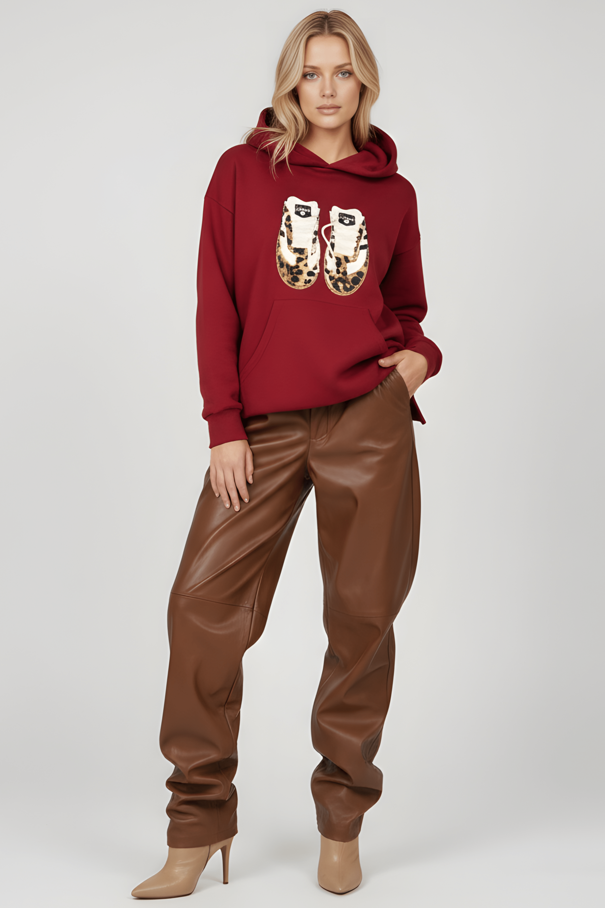 Sudadera de punto granate bordado zapatillas con capucha Lolitas&L - lolitasyl.com