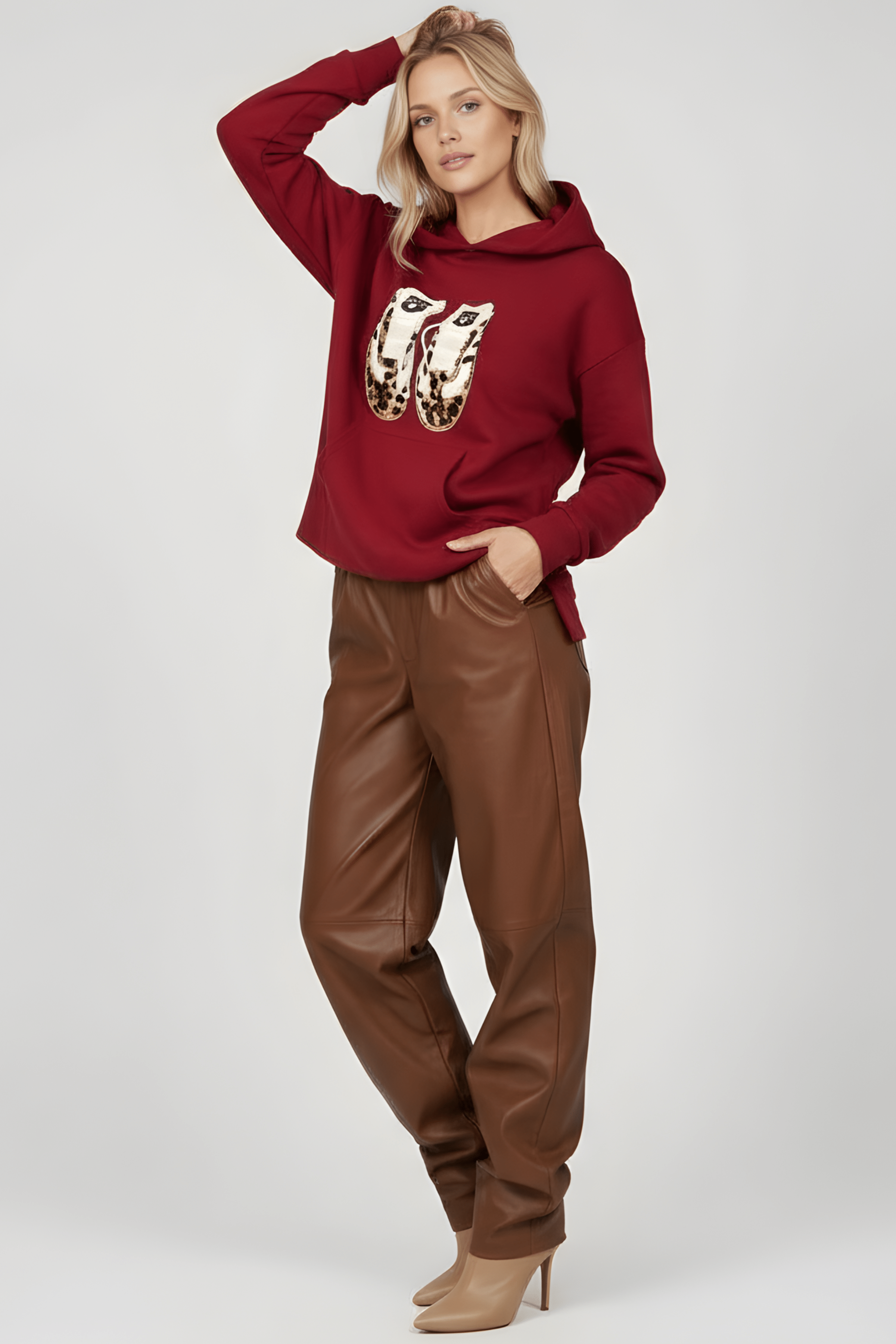 Sudadera de punto granate bordado zapatillas con capucha Lolitas&L - lolitasyl.com