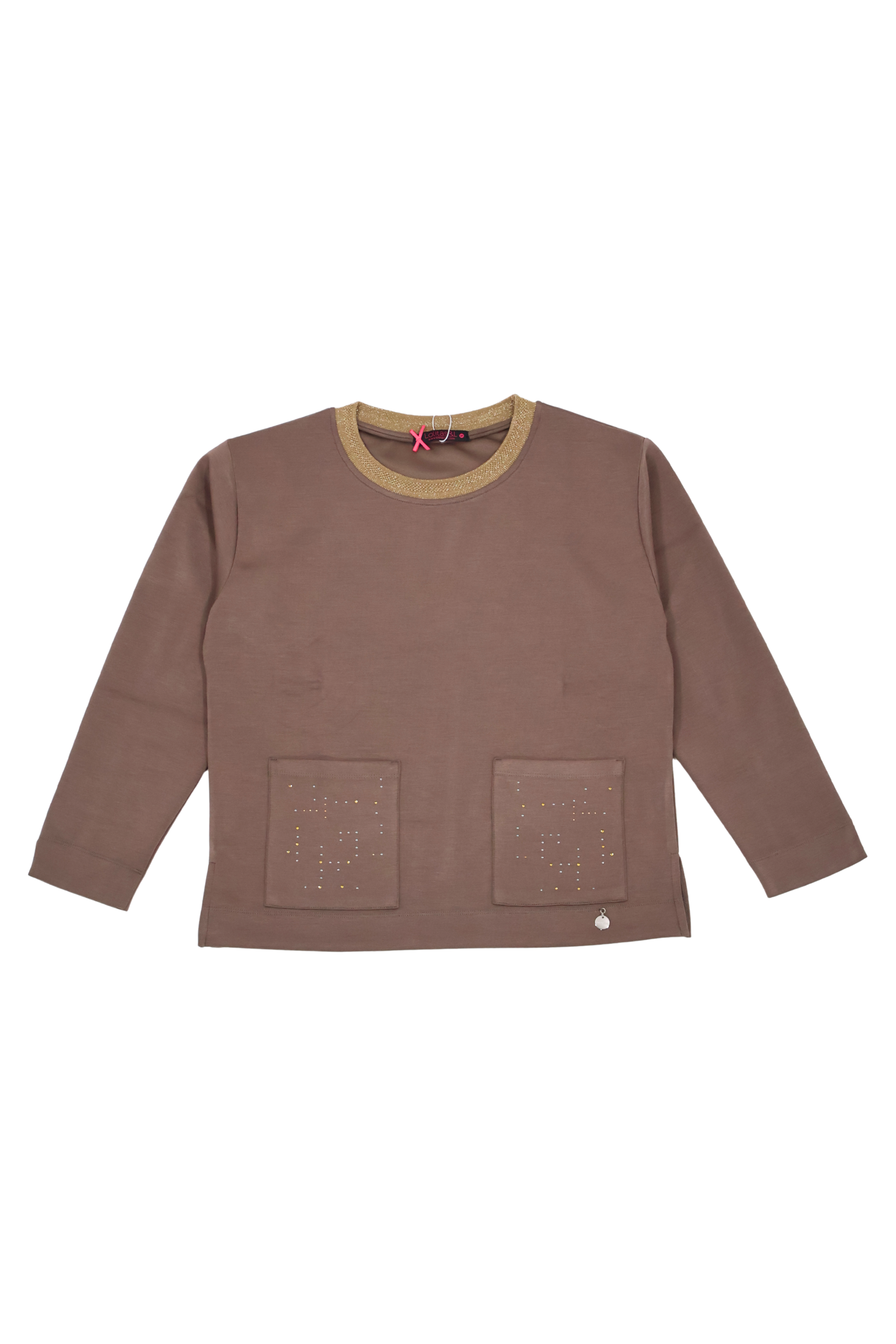 Sudadera marrón con bolsillos strass y cuello lourex Lolitas&L