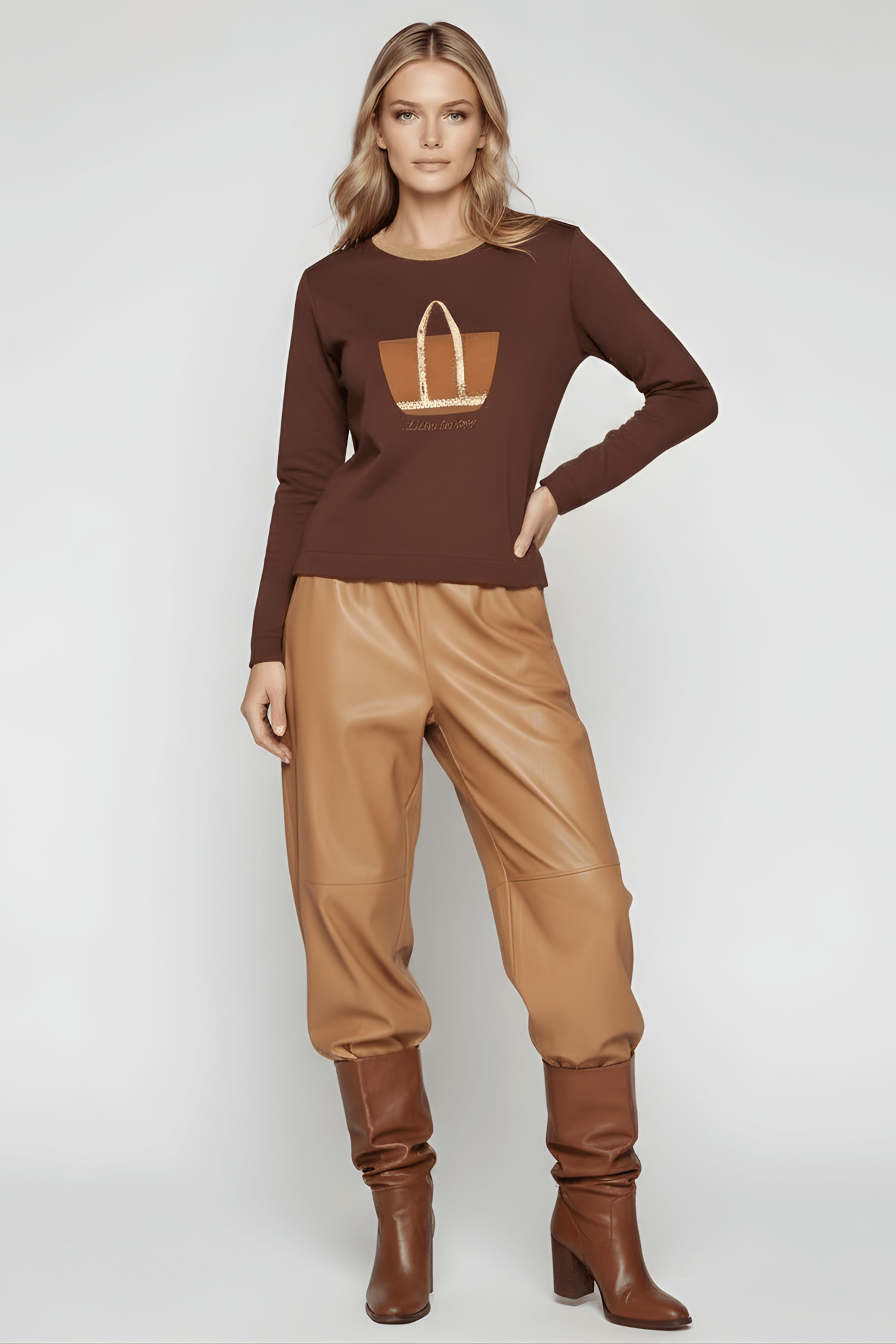 Sudadera marron bordado bolsito antelina manga larga Lolitas&L - lolitasyl.com