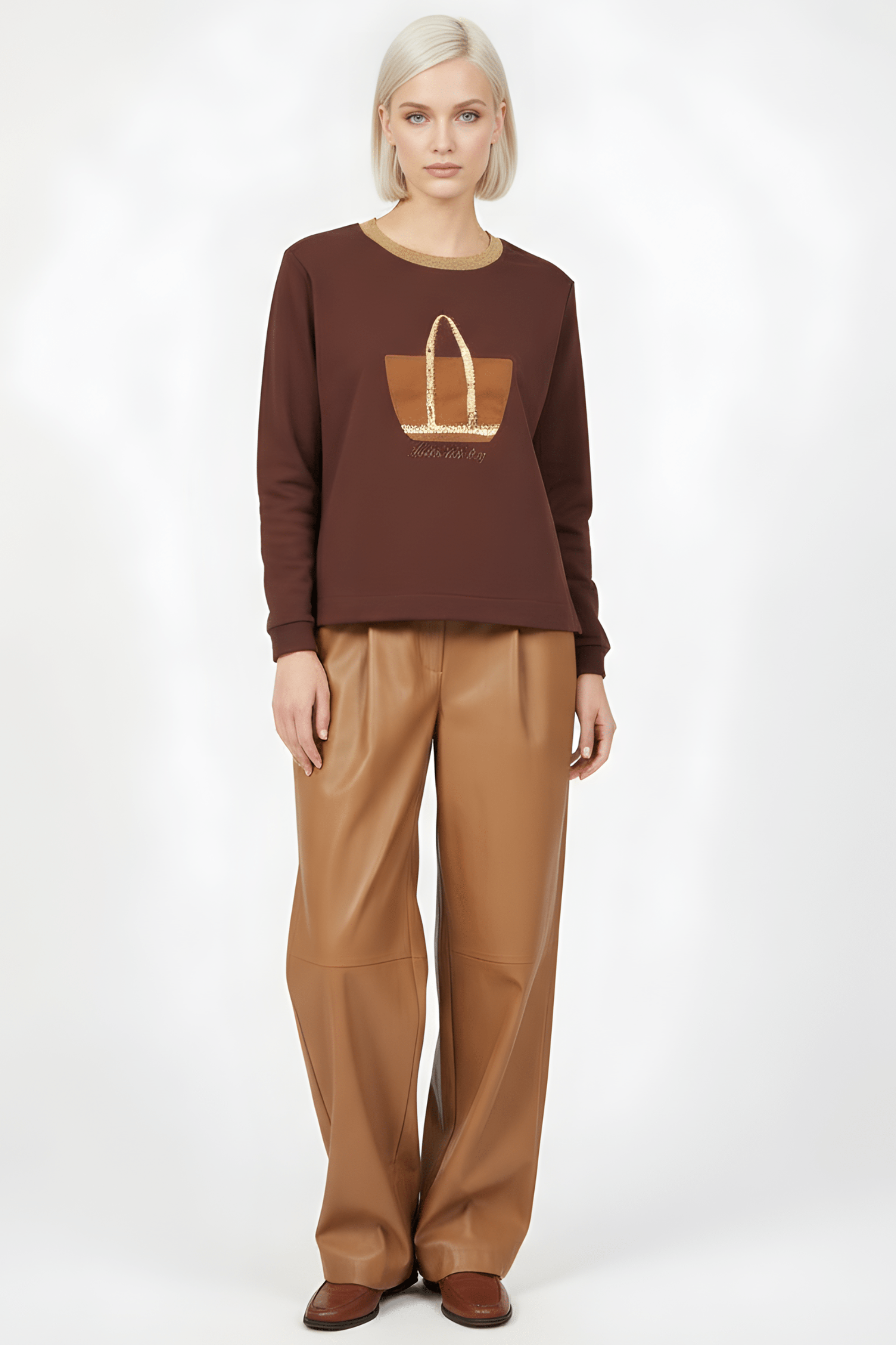 Sudadera marron bordado bolsito antelina manga larga Lolitas&L - lolitasyl.com