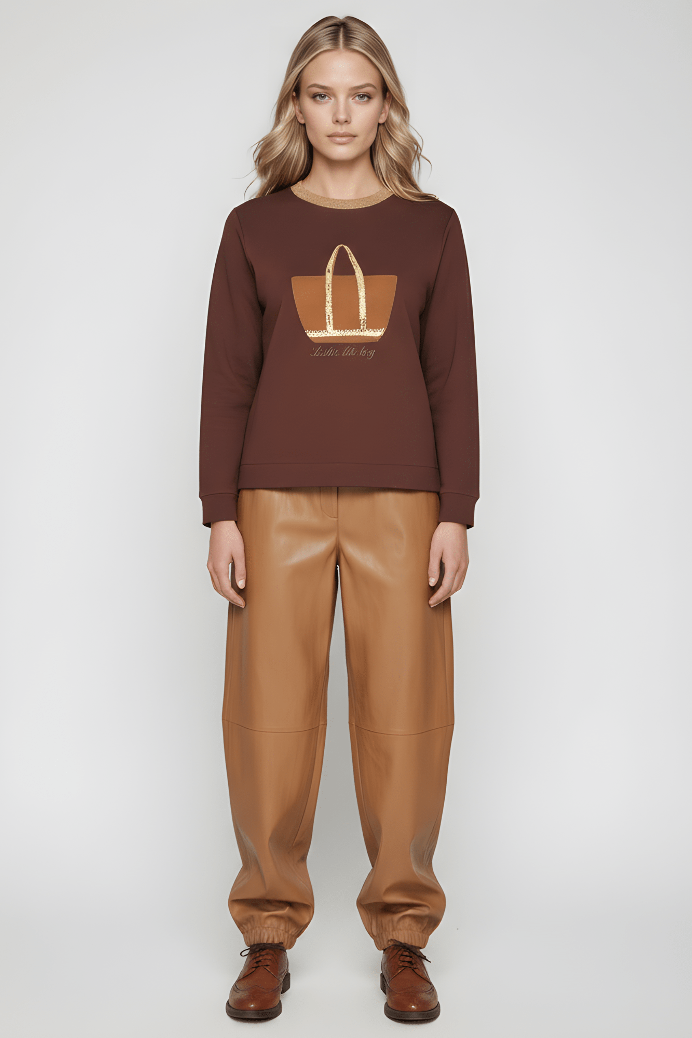 Sudadera marron bordado bolsito antelina manga larga Lolitas&L - lolitasyl.com