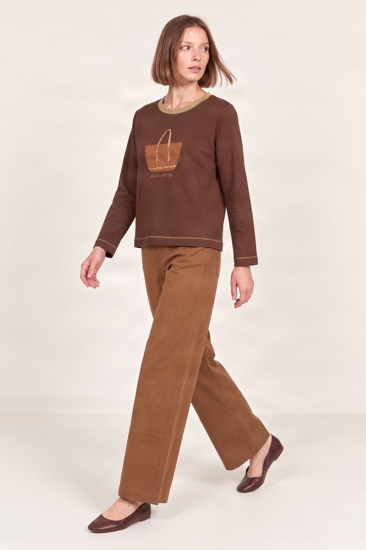 Sudadera marron bordado bolsito antelina manga larga Lolitas&L