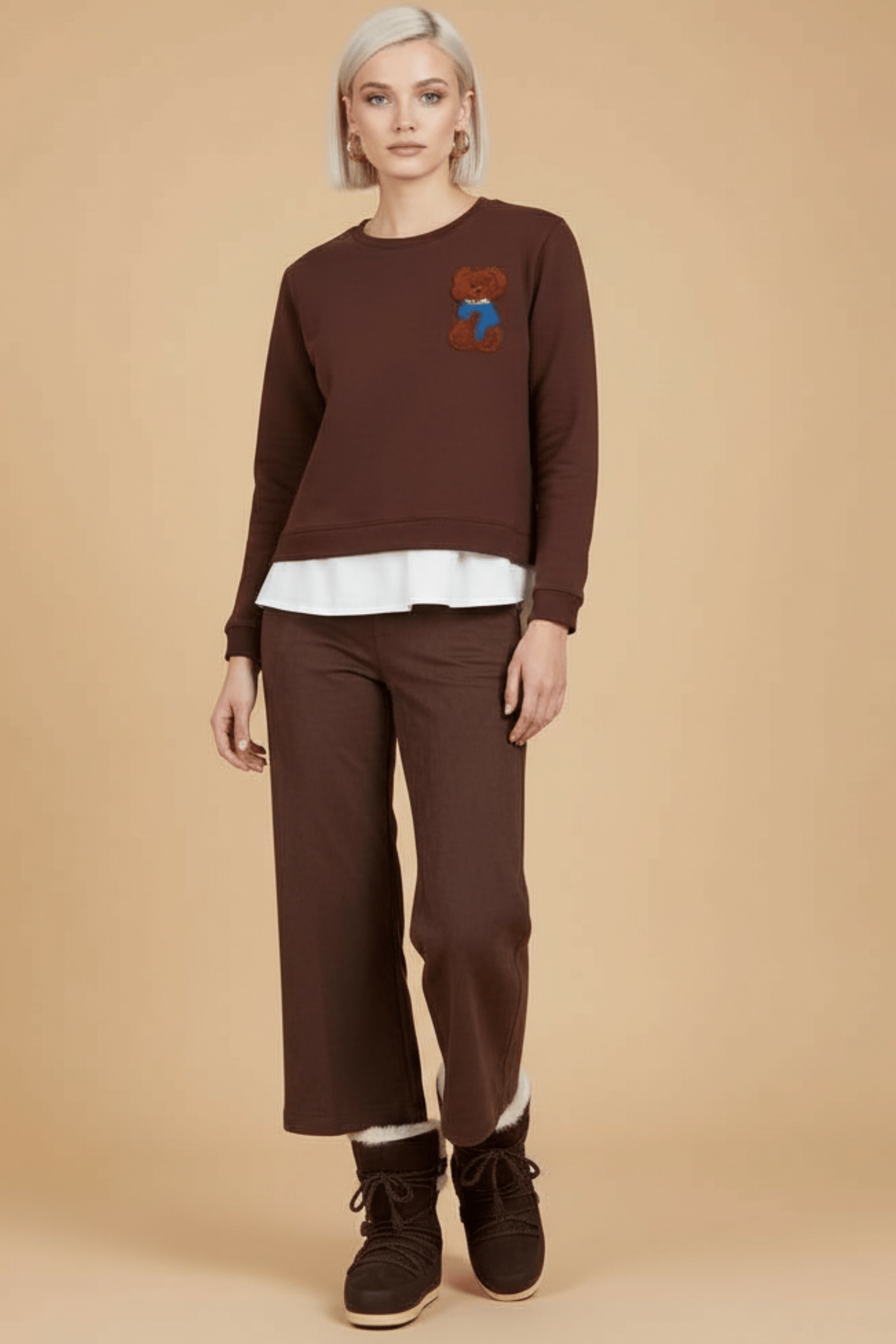 Sudadera marron osito bordado con faldon Lolitas&L - lolitasyl.com