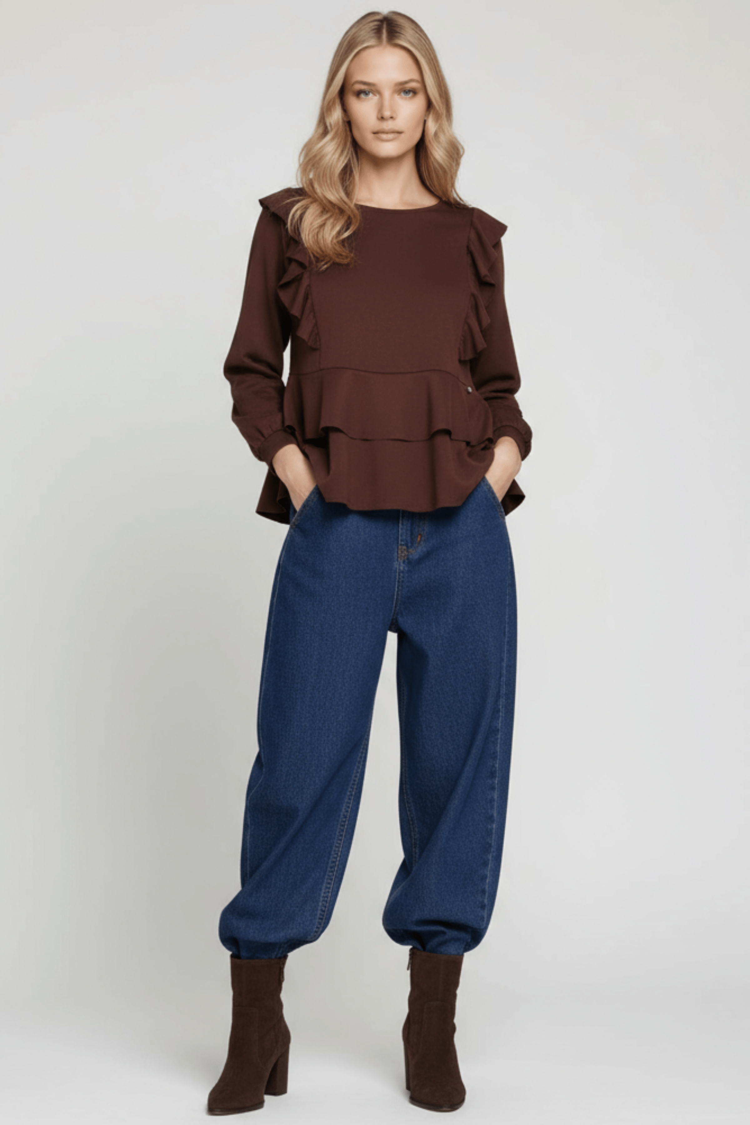 Sudadera marron raglan con volantes Lolitas&L - lolitasyl.com