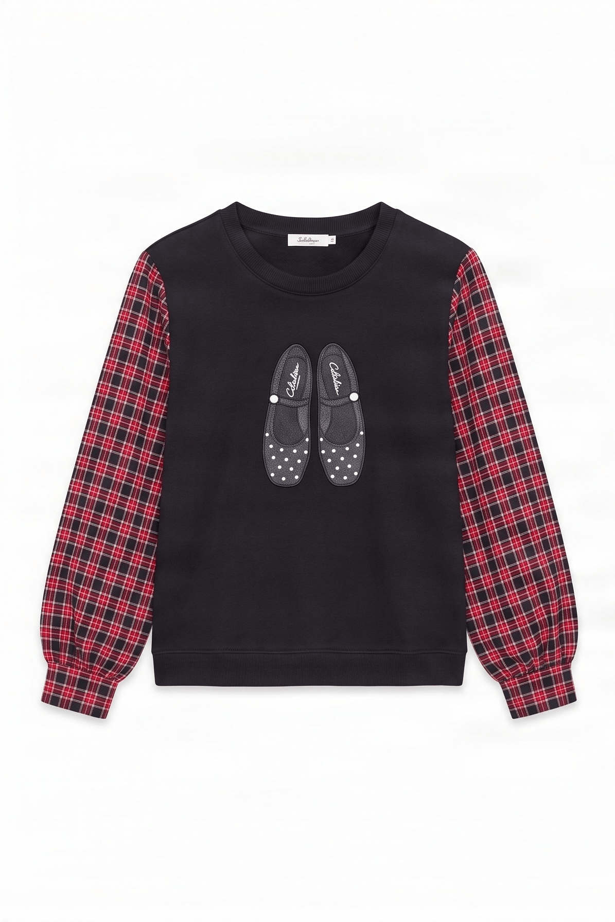 Sudadera negra con bordado zapatillas y manga larga cuadros Lolitas&L - lolitasyl.com