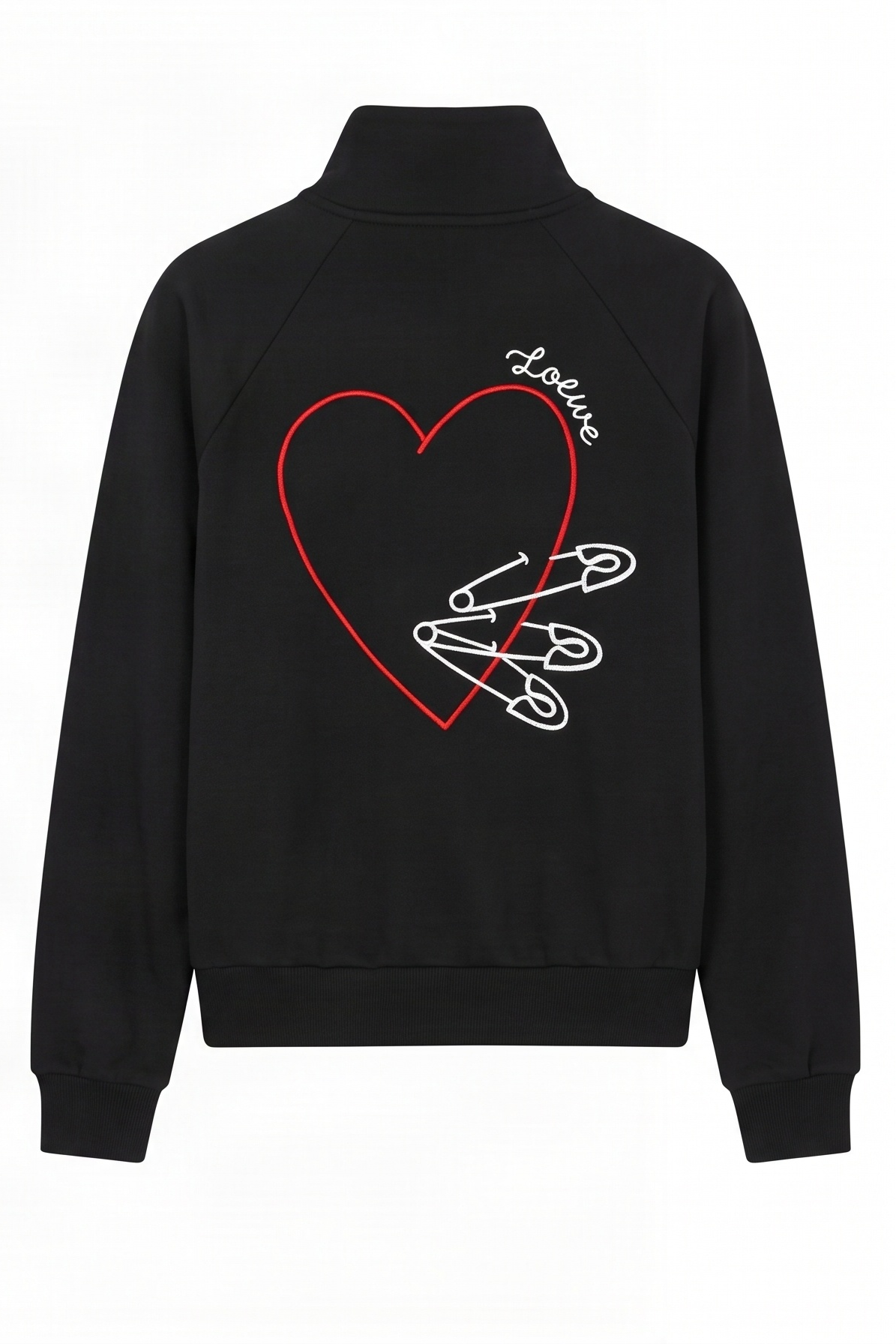 Sudadera Negra en Felpa de Algodón con Bordado Corazón e Imperdibles – Lolitas&L