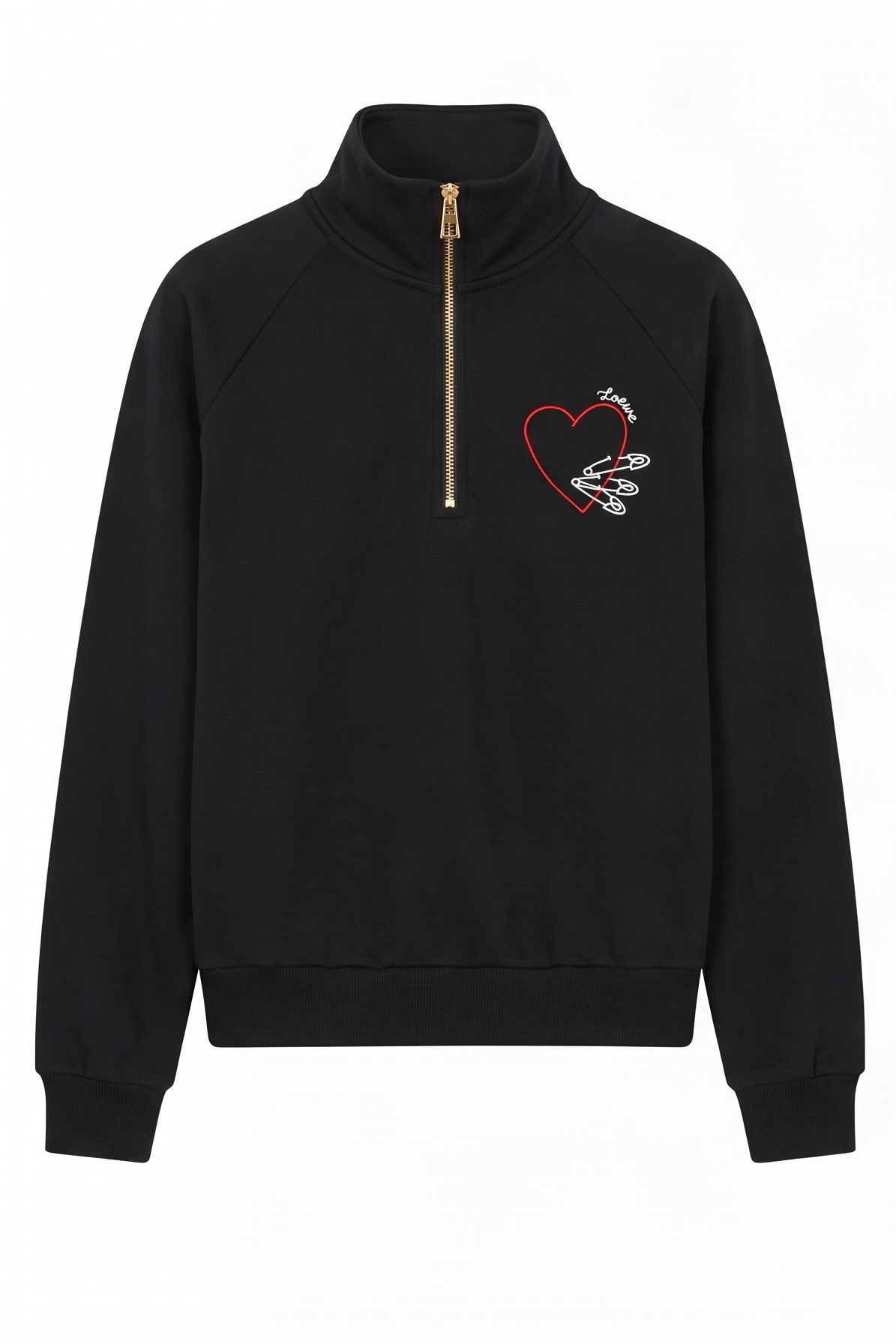 Sudadera Negra en Felpa de Algodón con Bordado Corazón e Imperdibles – Lolitas&L