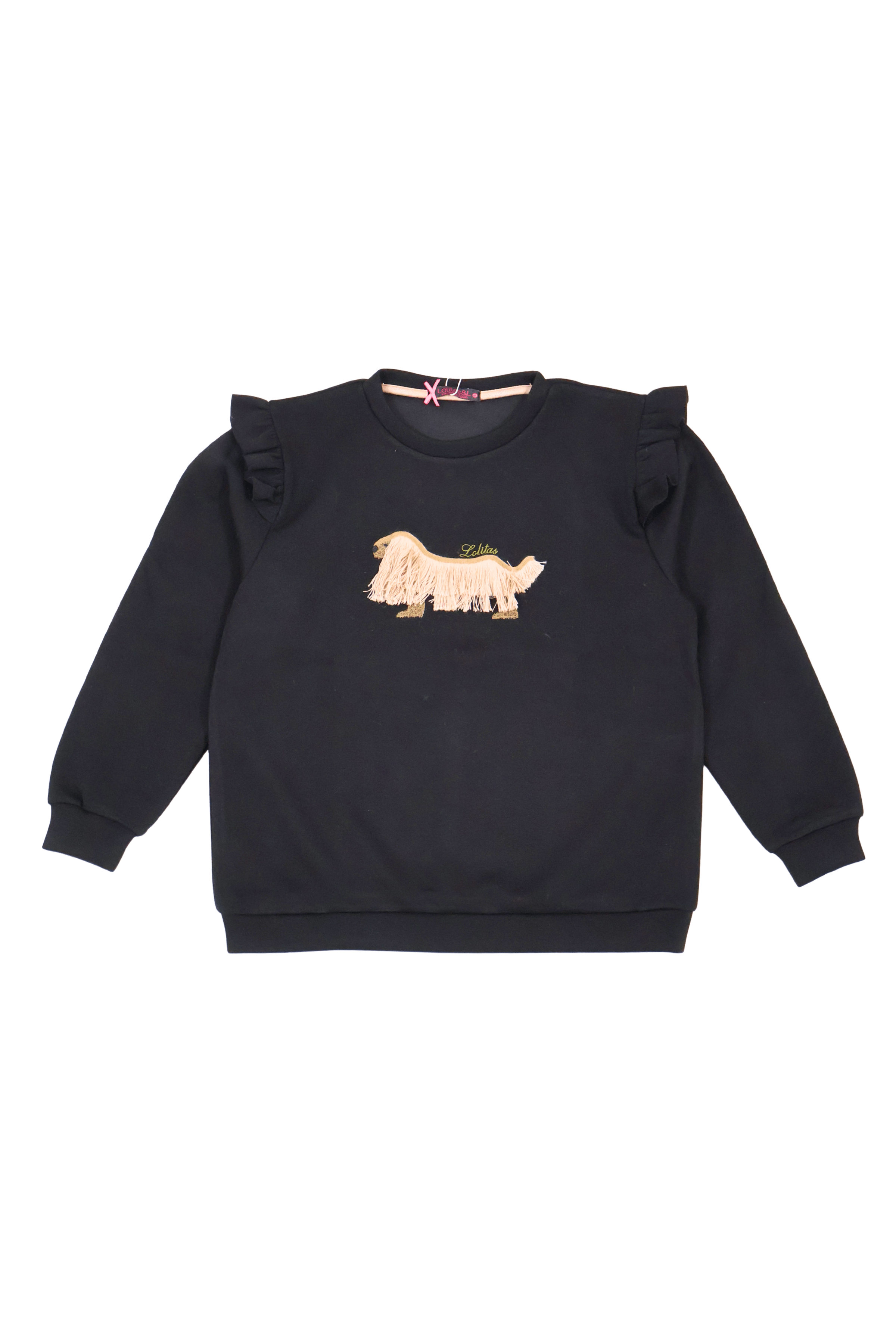 Sudadera negra perrito bordado con volantes Lolitas&L - lolitasyl.com