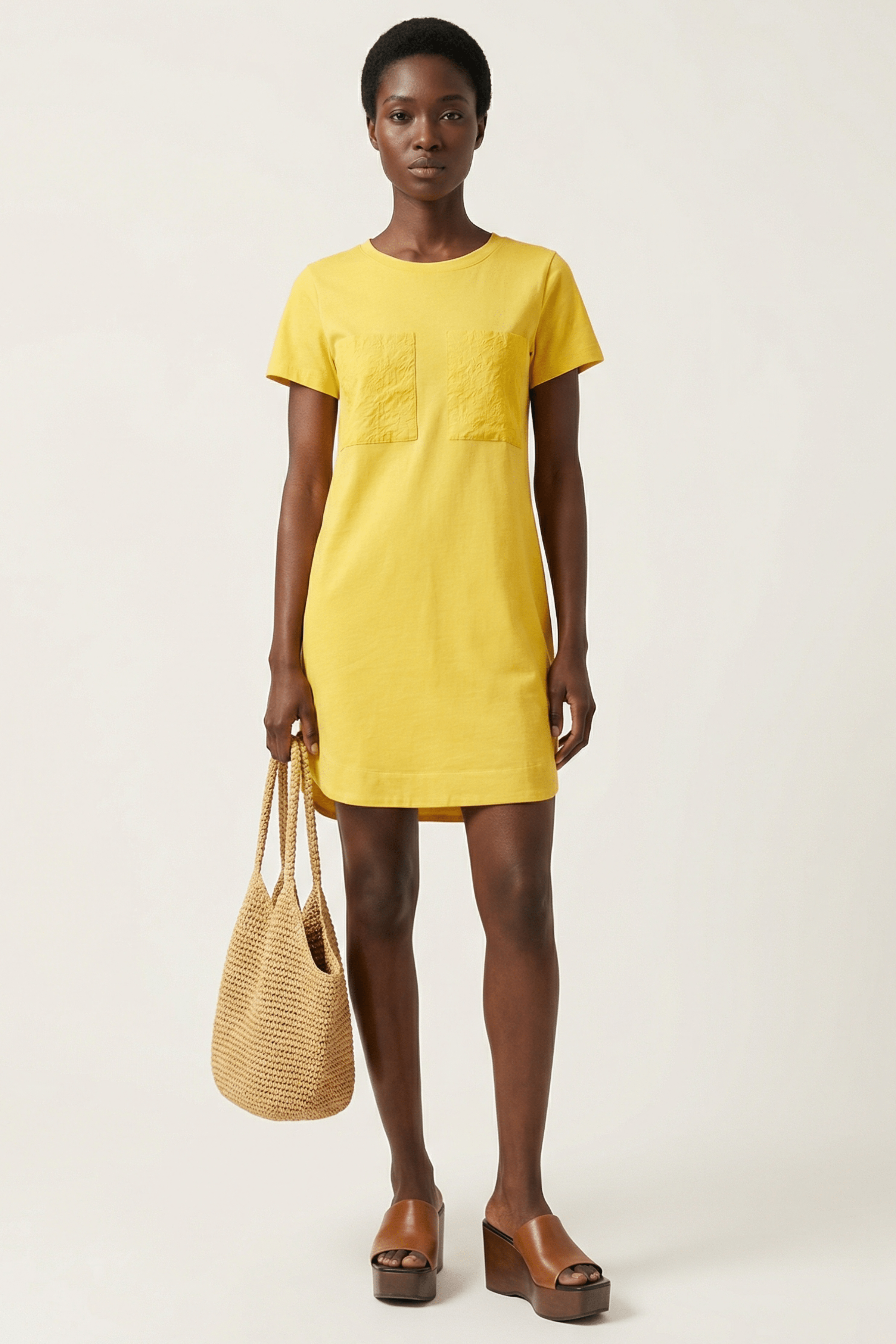 Vestido amarillo con bolsillos en el pecho de bordado ingles Lolitas&L - lolitasyl.com