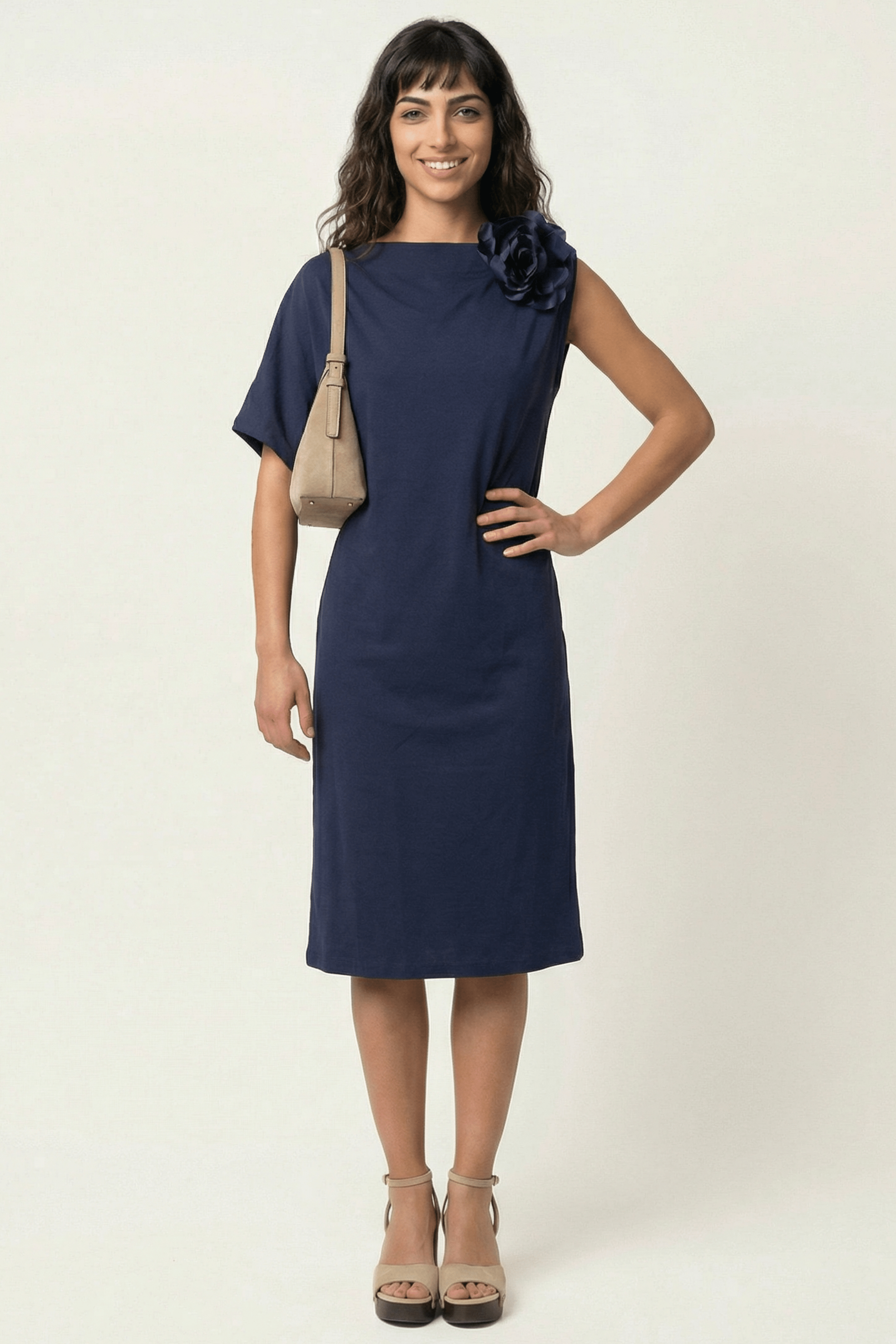 Vestido azul marino asimetrico con flor Lolitas&L - lolitasyl.com