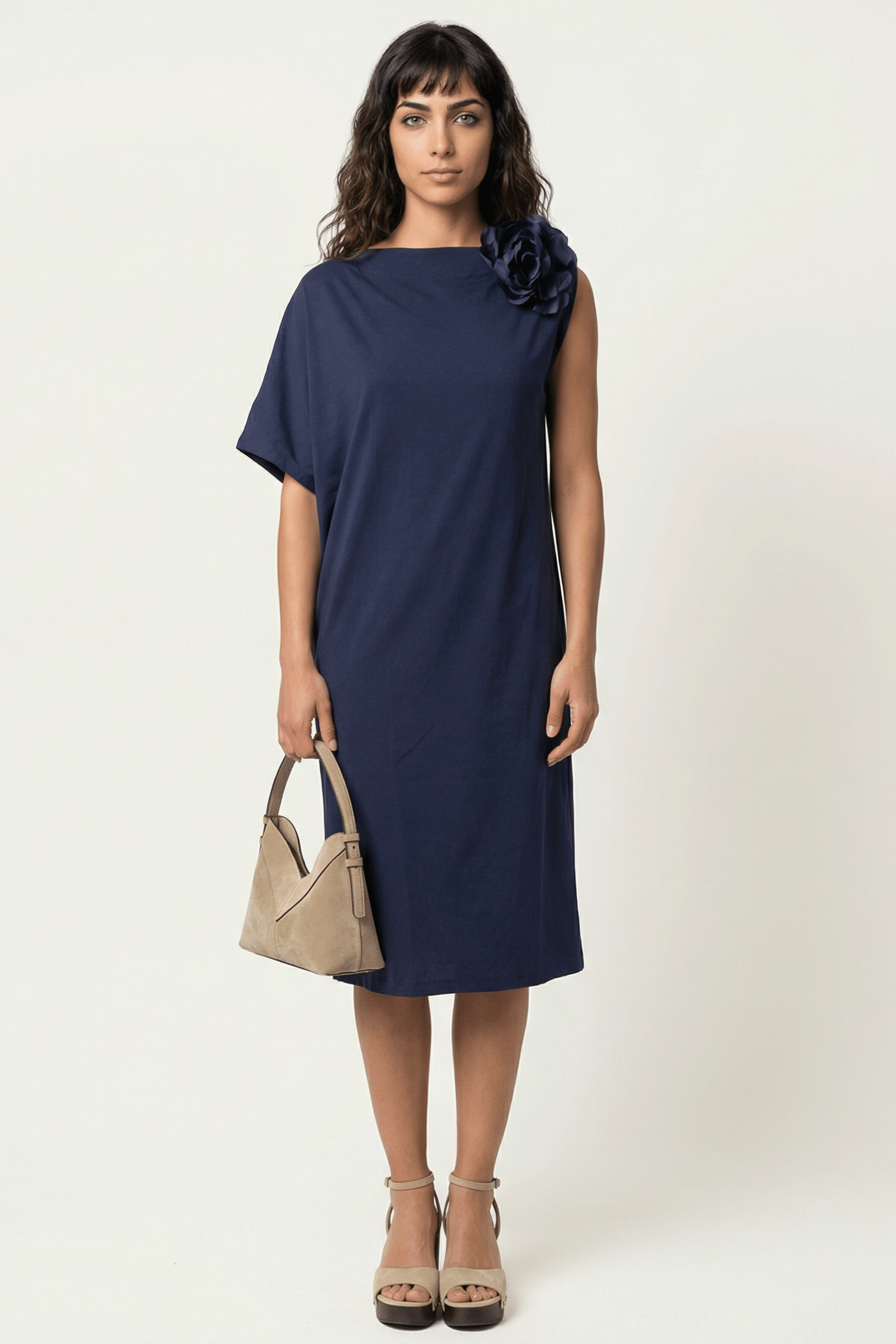 Vestido azul marino asimetrico con flor Lolitas&L - lolitasyl.com