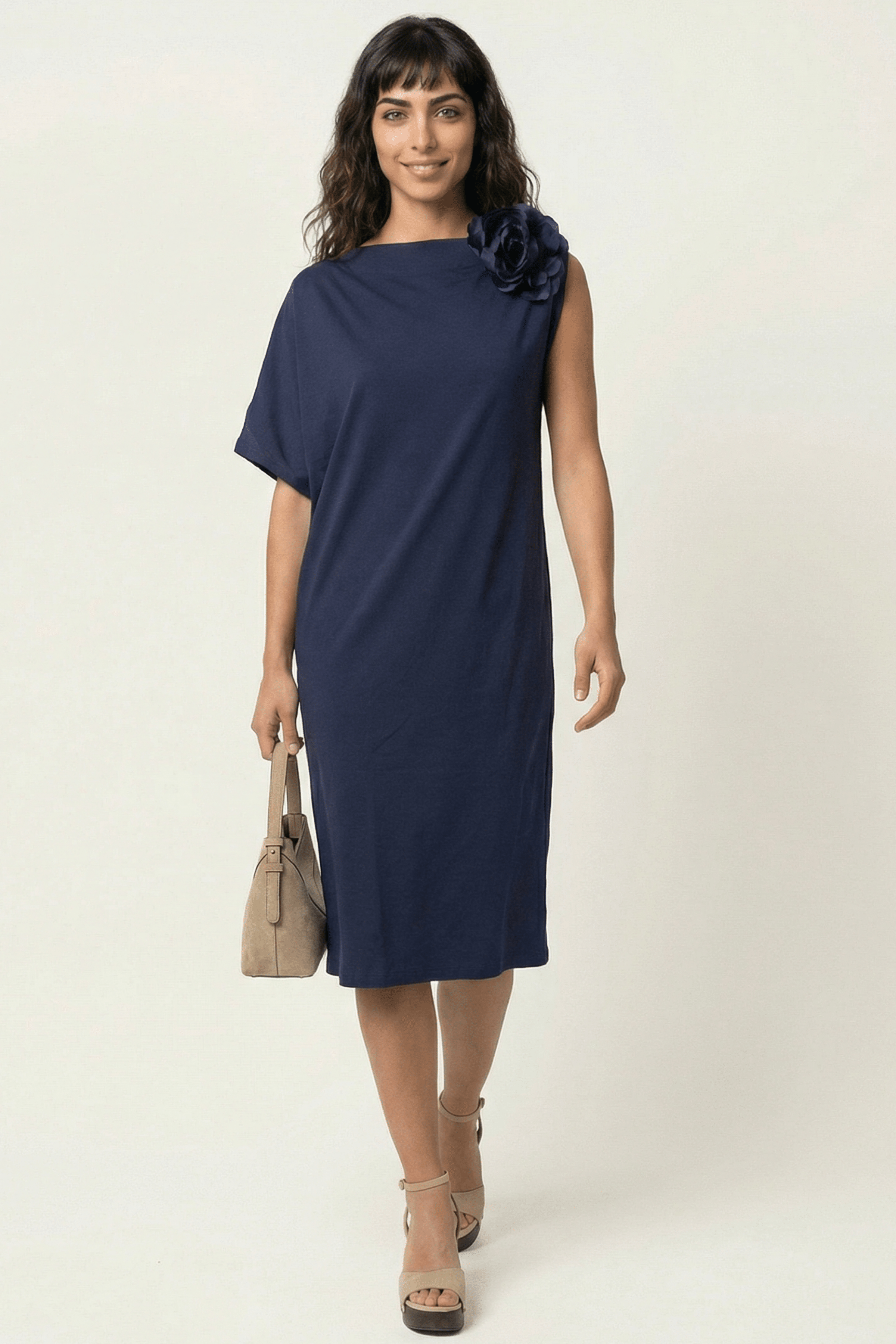 Vestido azul marino asimetrico con flor Lolitas&L - lolitasyl.com