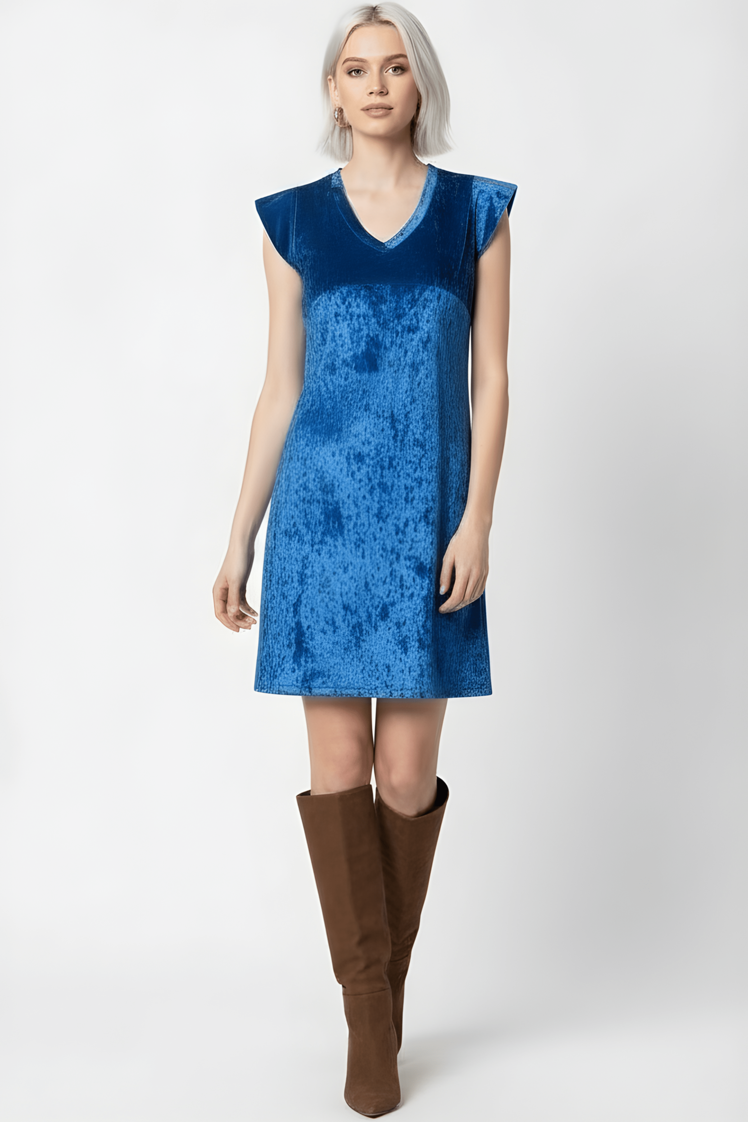 Vestido azul royal corto terciopelo volantes LolitasyL - lolitasyl.com