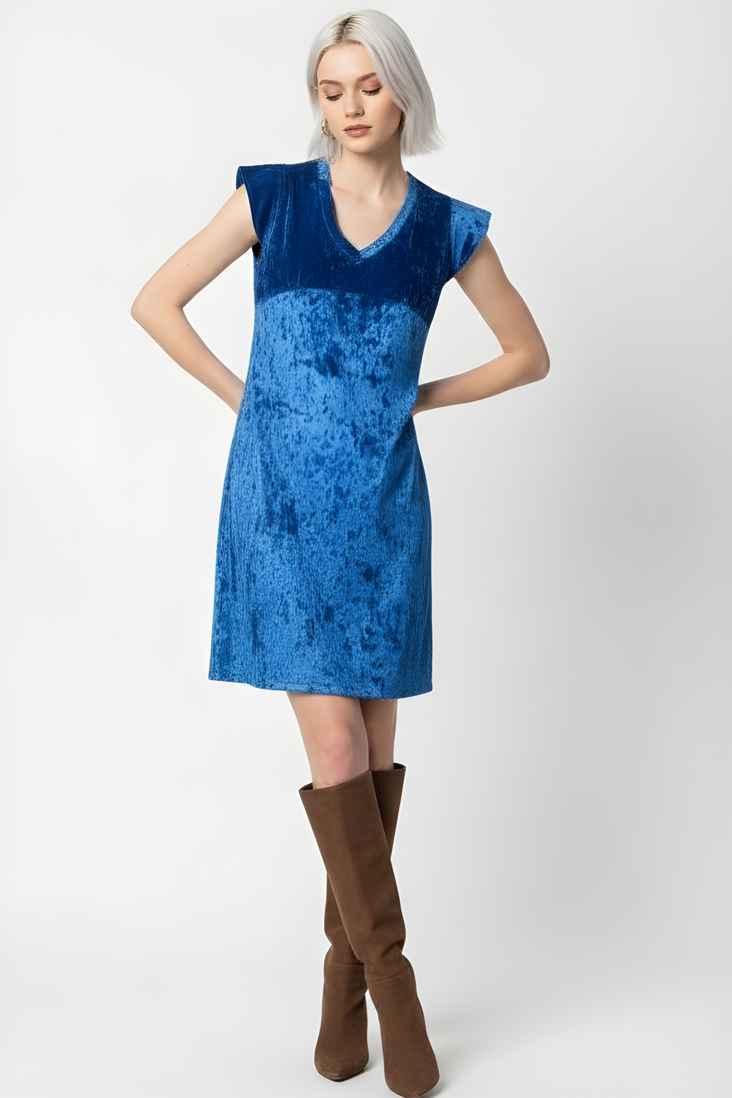 Vestido azul royal corto terciopelo volantes LolitasyL