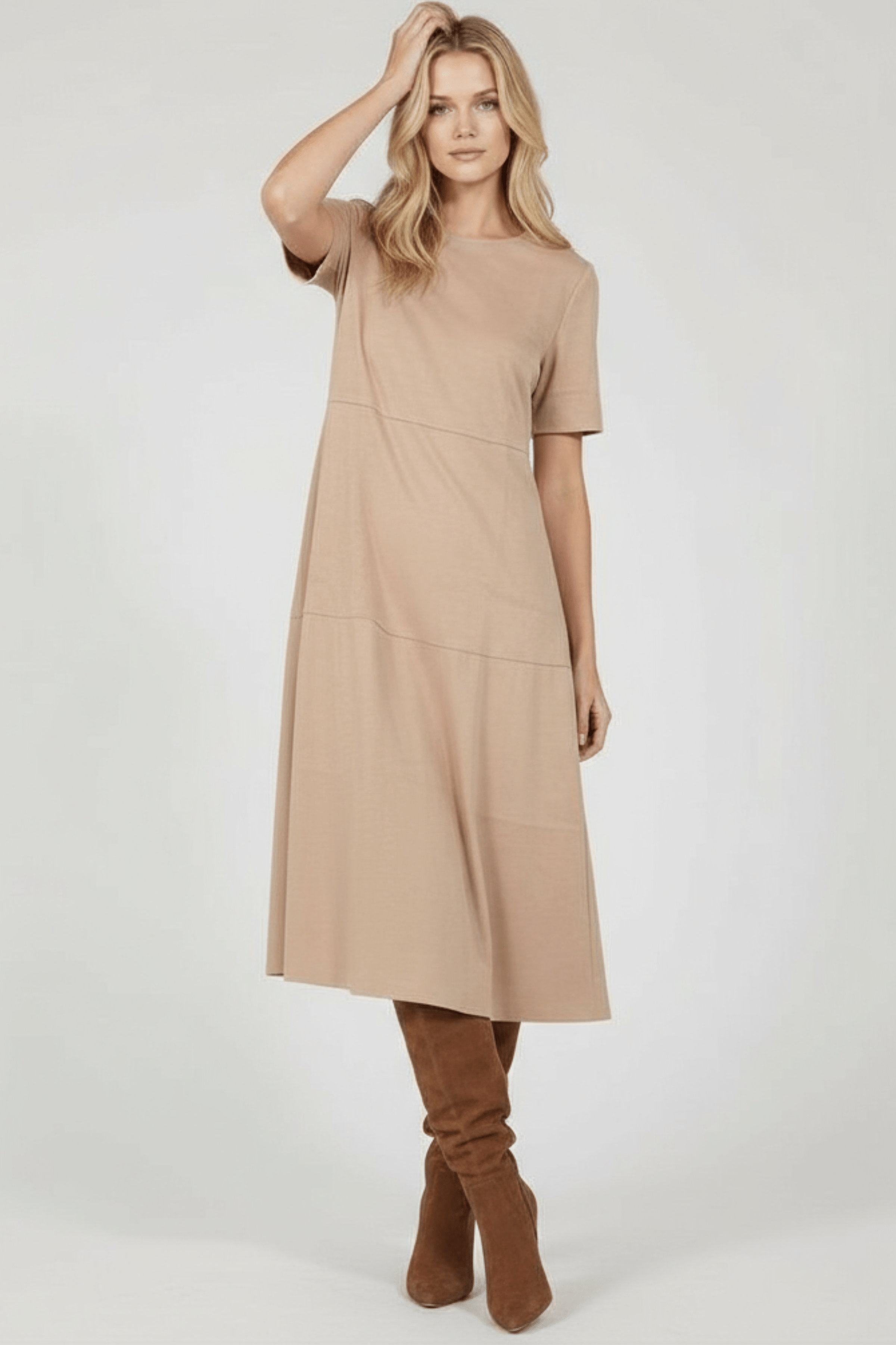 Vestido beige largo antelina acampanado Lolitas&L - lolitasyl.com