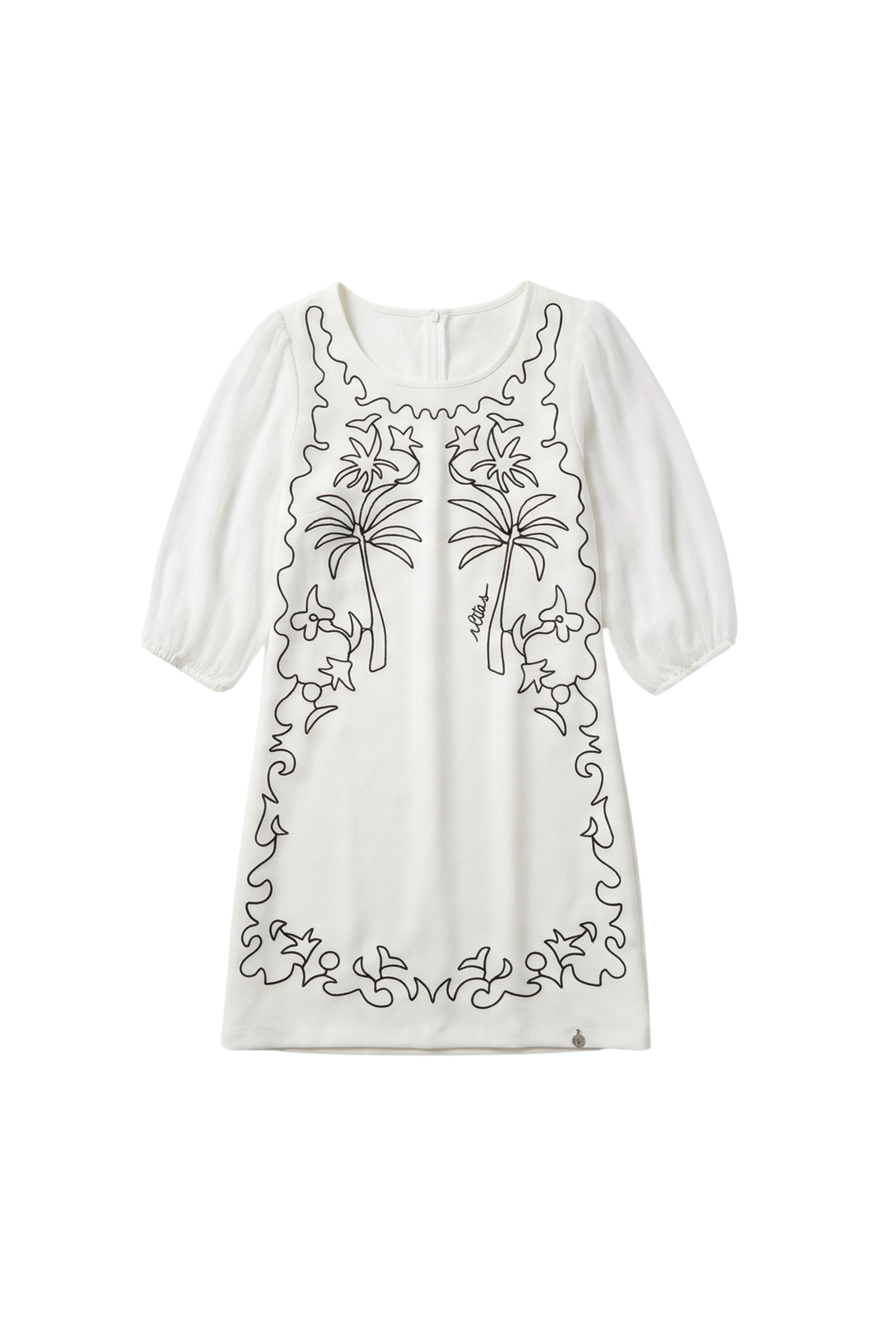 Vestido blanco corto bordado contraste de palmeras Lolitas&L