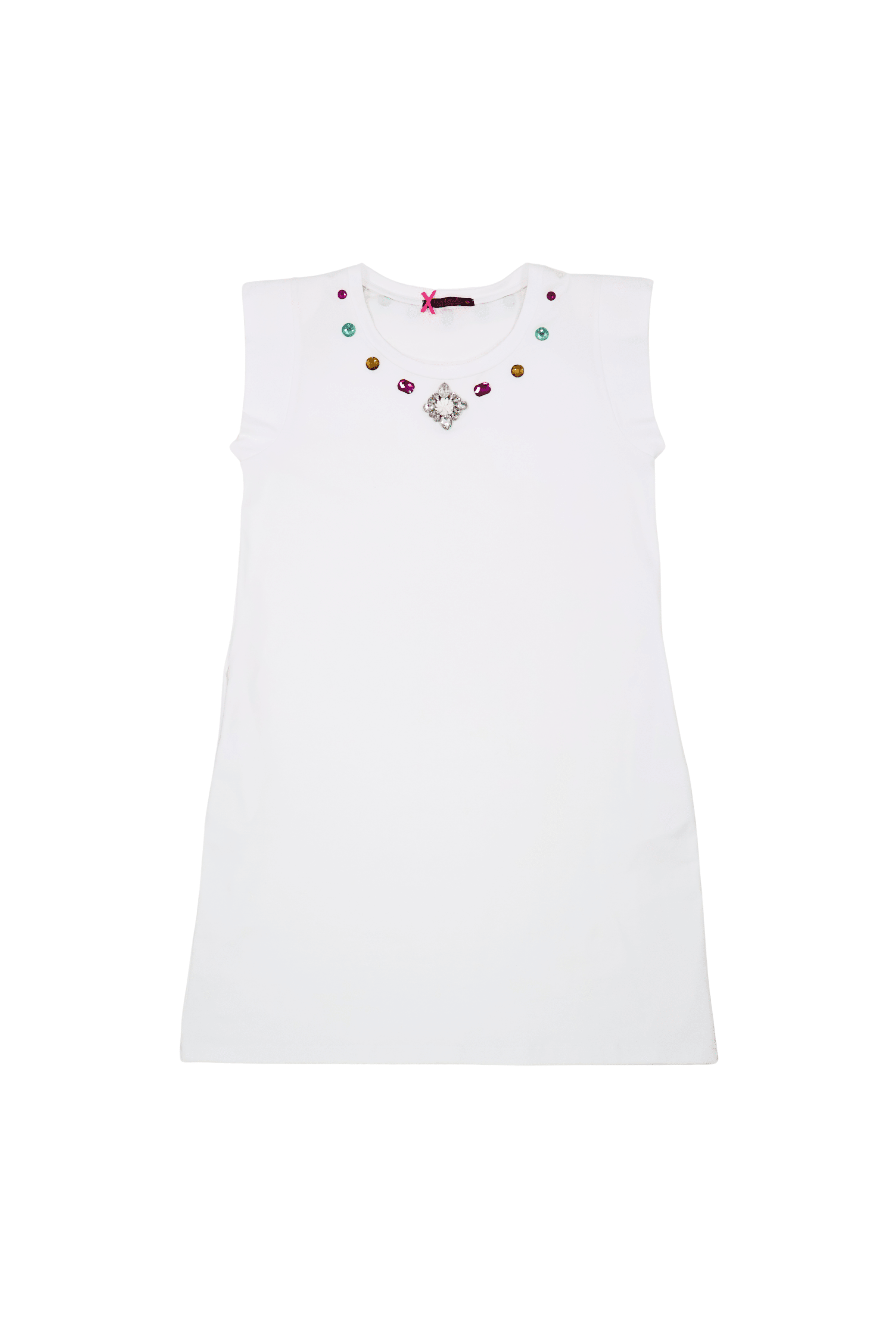 Vestido blanco corto sin mangas con pedreria en el escote Lolitas&L - lolitasyl.com