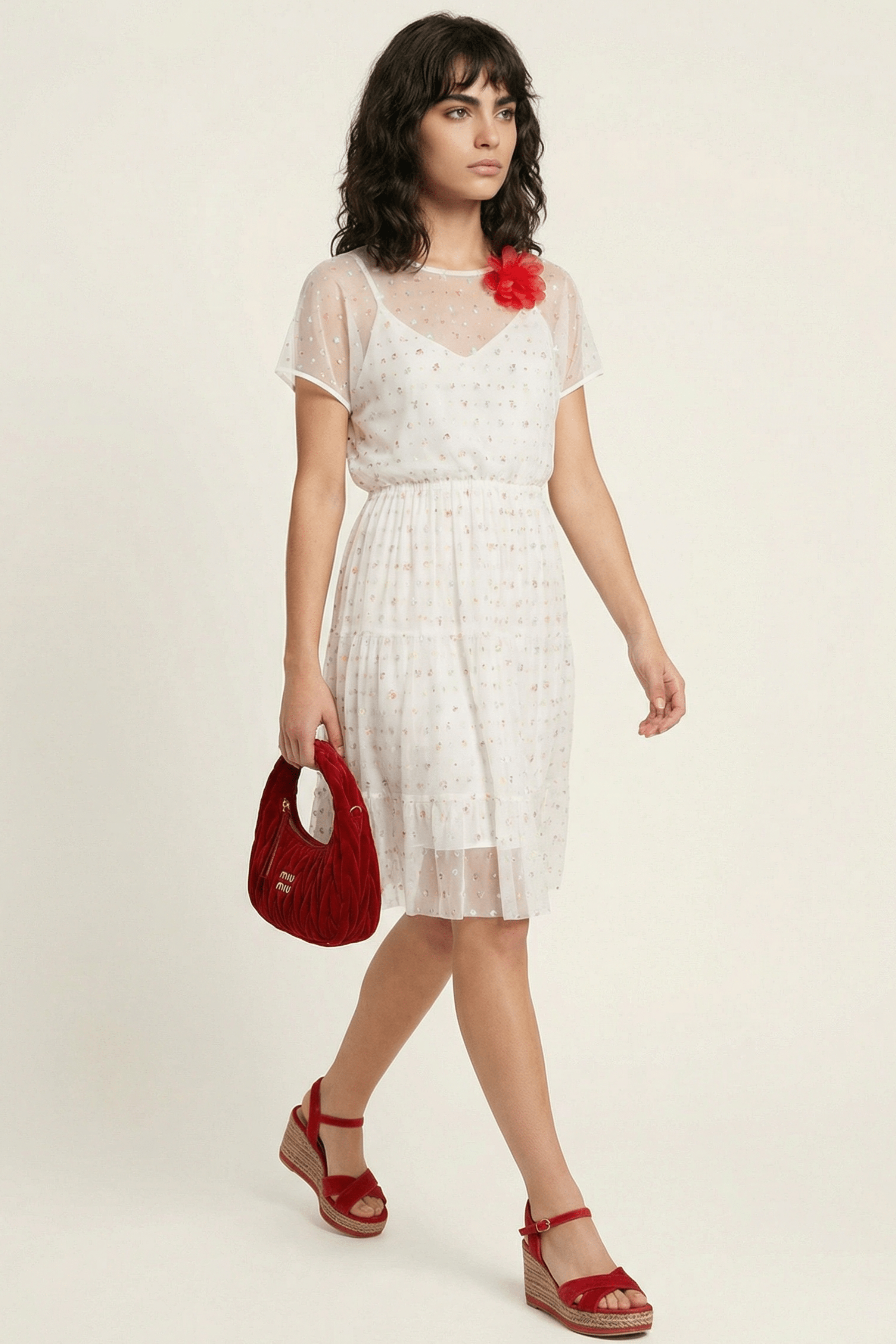 Vestido blanco corto translucido estampado flores LolitasyL - lolitasyl.com